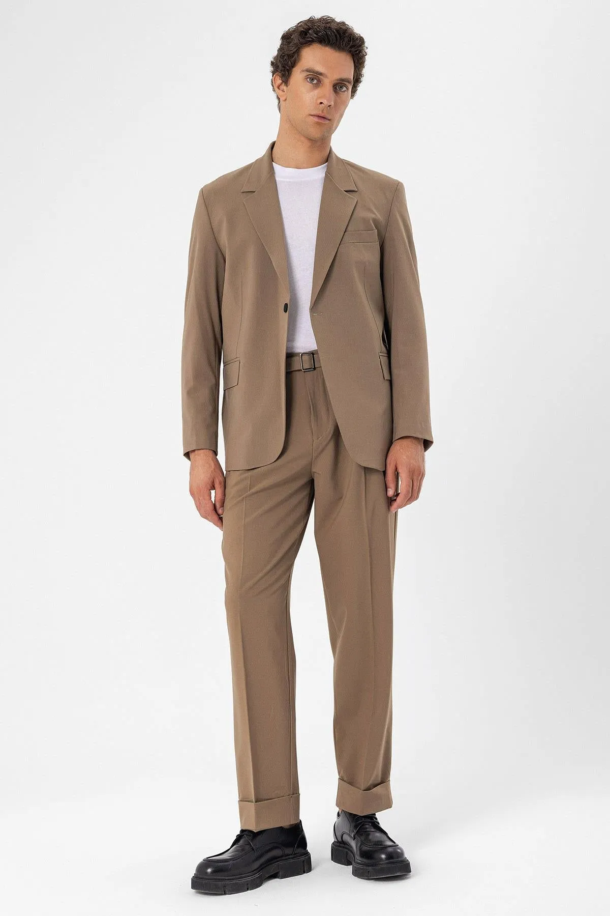 Men's Camel Single Button Closure Slim Fit Jacket - Wessi sold by Wessi product image thumbnail 2