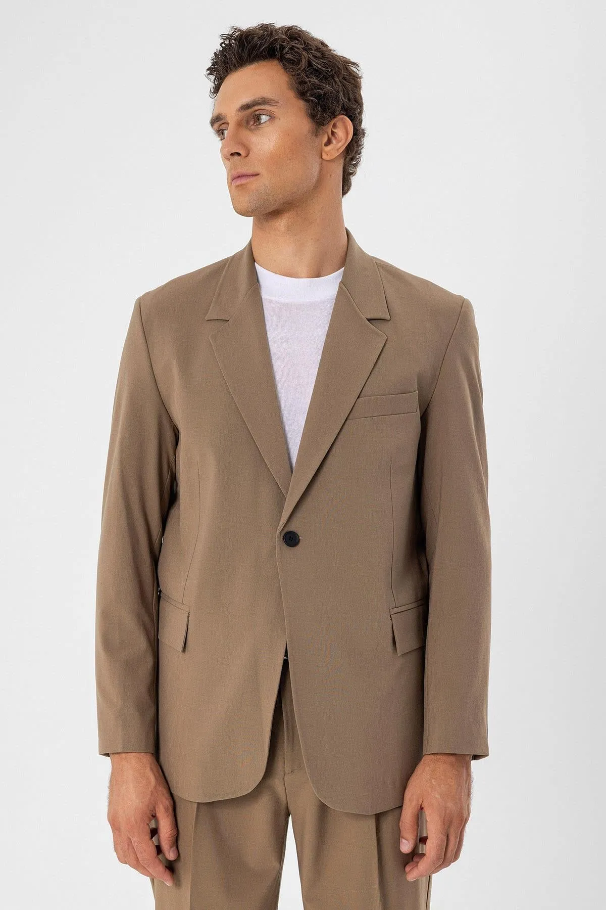 Men's Camel Single Button Closure Slim Fit Jacket - Wessi sold by Wessi product image thumbnail 4