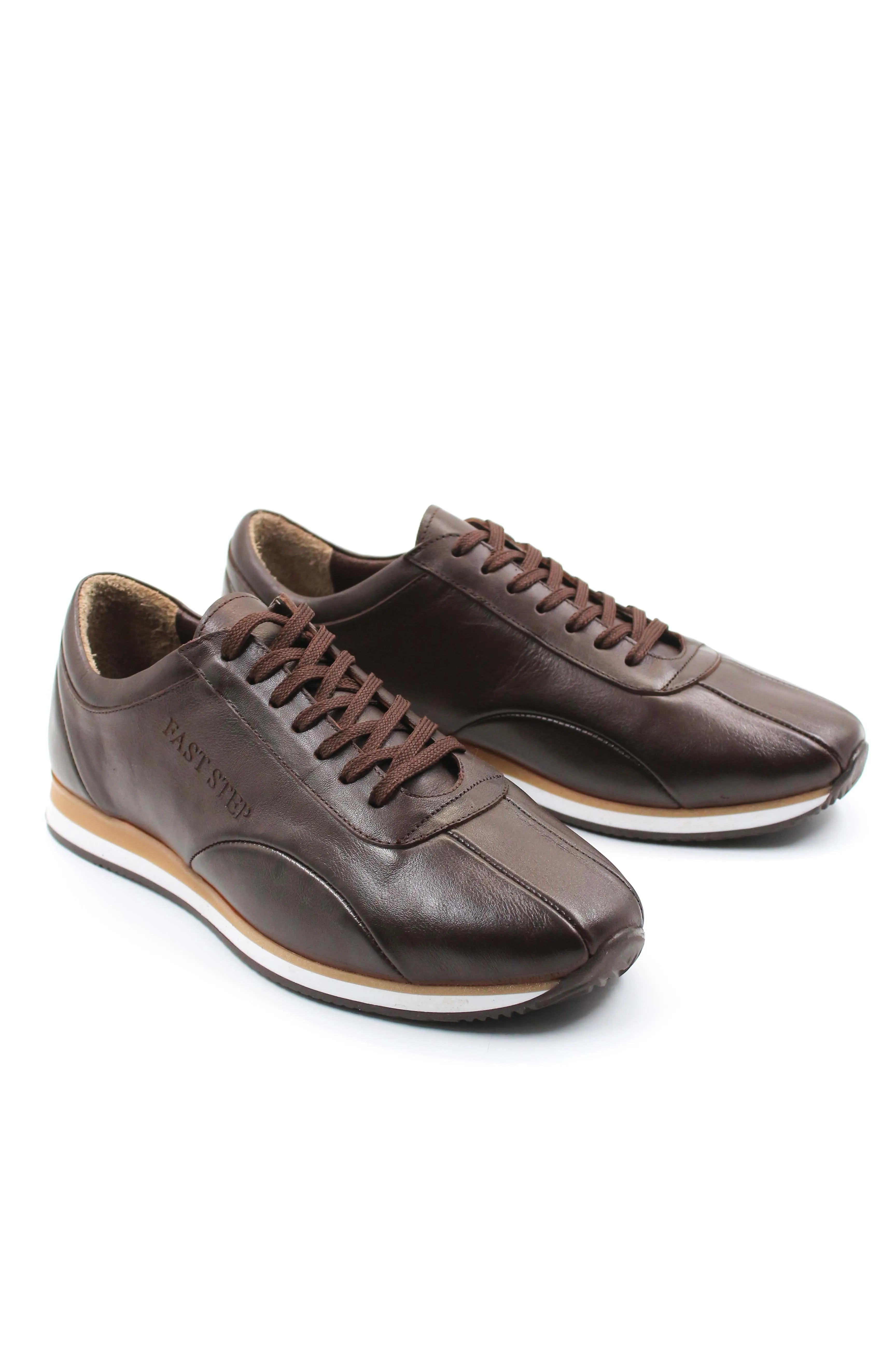 Men's Brown Leather Casual Sneakers-Wessi sold by Wessi product image thumbnail 4
