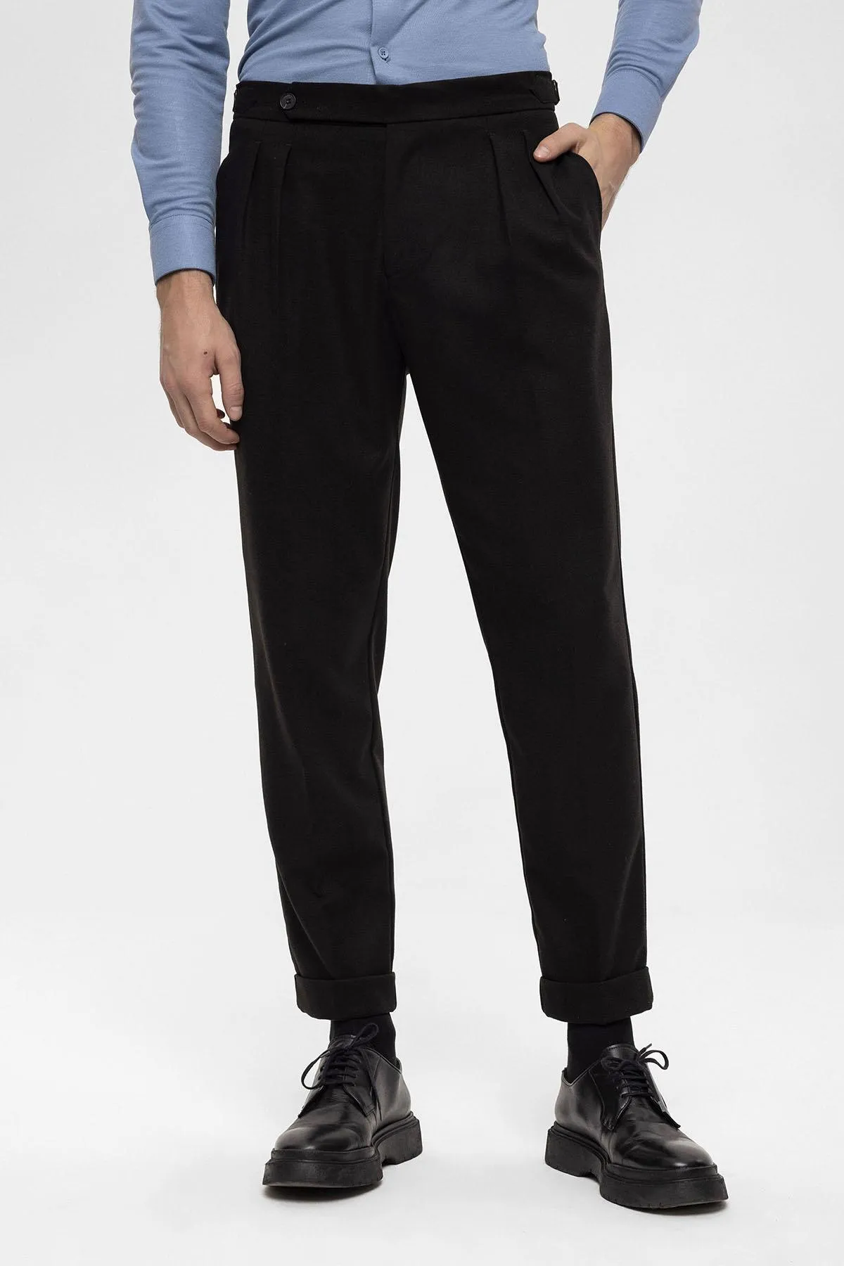 Black High Waist Double Pleated Men's Trousers - Wessi sold by Wessi product image thumbnail 3