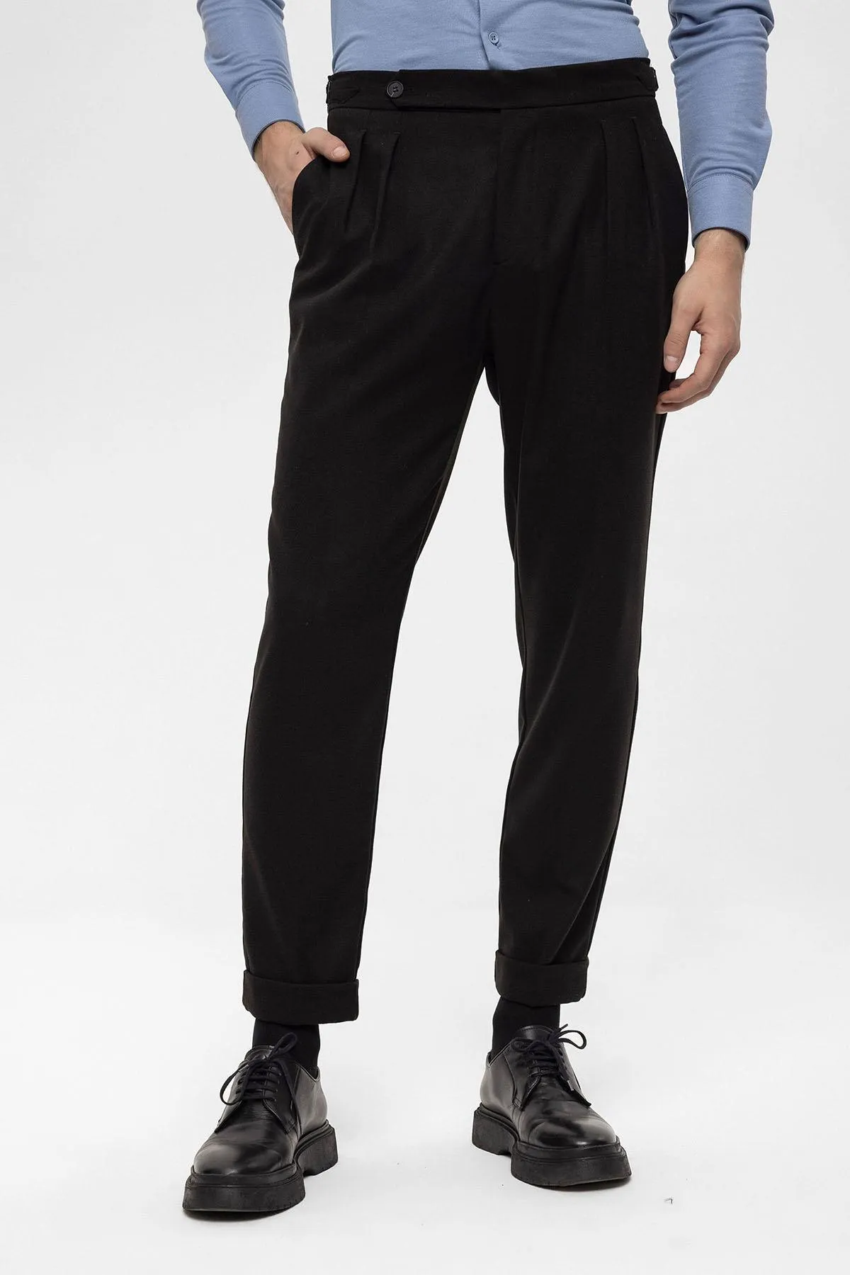 Black High Waist Double Pleated Men's Trousers - Wessi sold by Wessi product image thumbnail 4