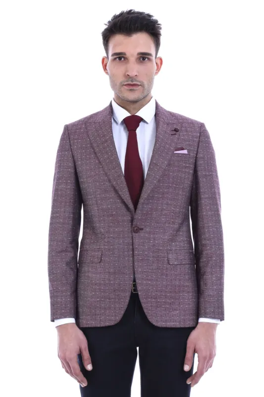 Burgundy Linen Dot Patterned Jacket | Wessi sold by Wessi