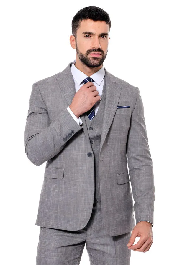 Patterned Vested Slim-Fit Grey Men Suit - Wessi sold by Wessi product image thumbnail 5