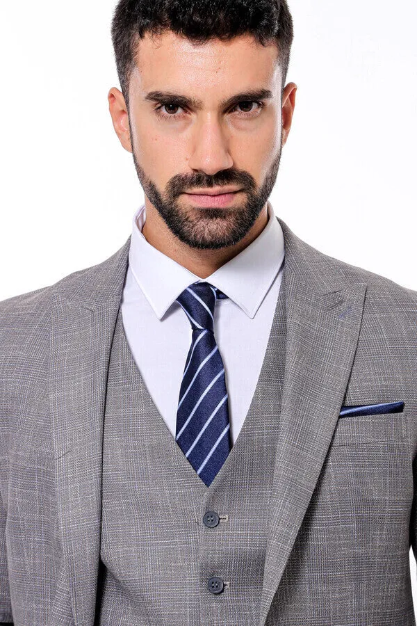 Patterned Vested Slim-Fit Grey Men Suit - Wessi sold by Wessi product image thumbnail 2