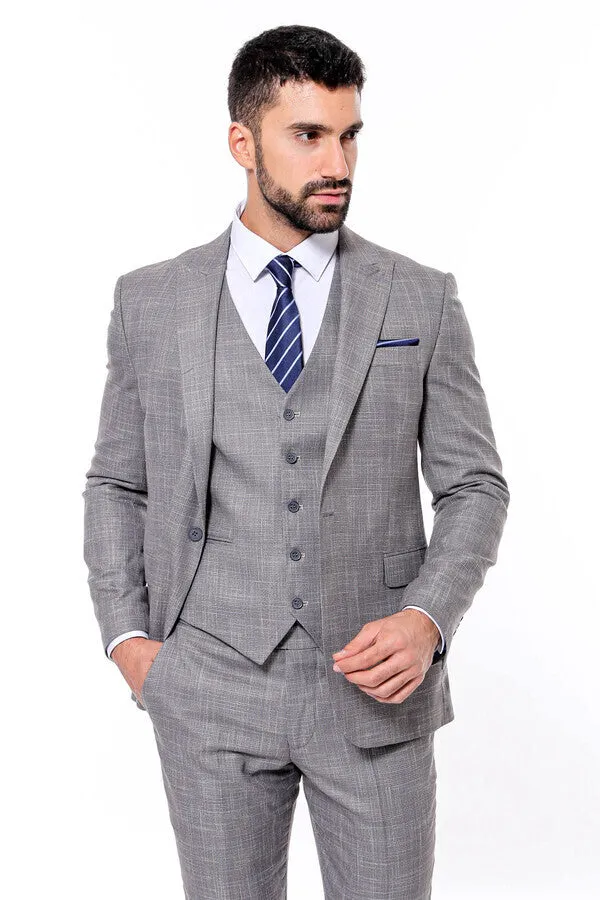 Patterned Vested Slim-Fit Grey Men Suit - Wessi sold by Wessi product image thumbnail 3