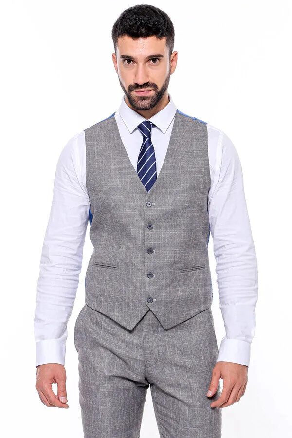 Patterned Vested Slim-Fit Grey Men Suit - Wessi sold by Wessi product image thumbnail 4