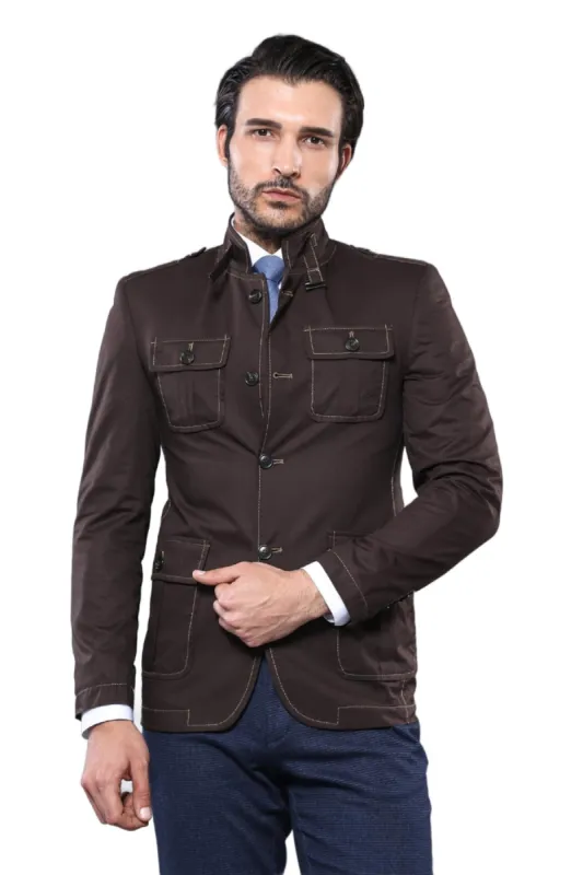 Standing Collar Brown Men Trenchcoat - Wessi sold by Wessi