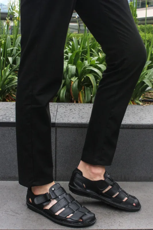 Men's Black Leather Fisherman Sandals with Adjustable Straps - Wessi sold by Wessi