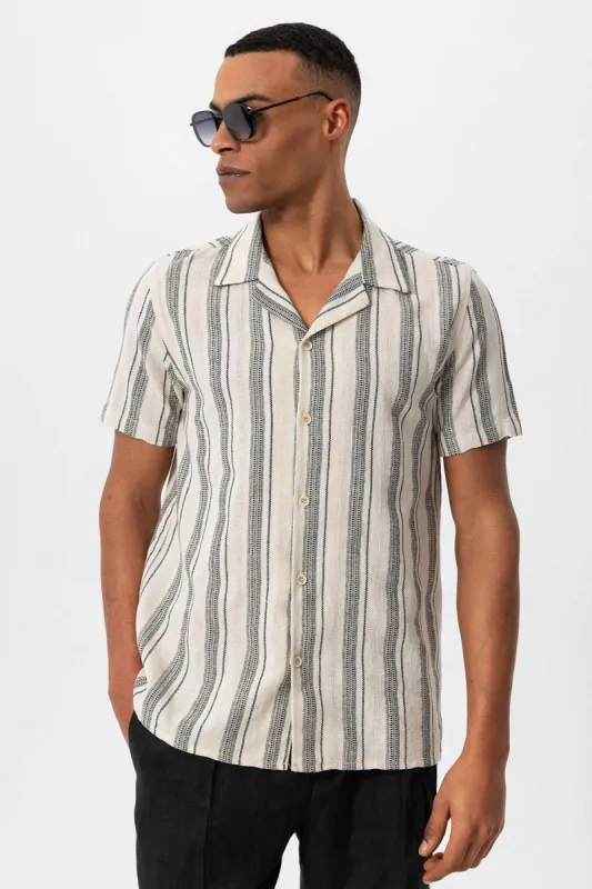 Black Camp Collar Striped Short Sleeve Men's Shirt - Wessi sold by Wessi