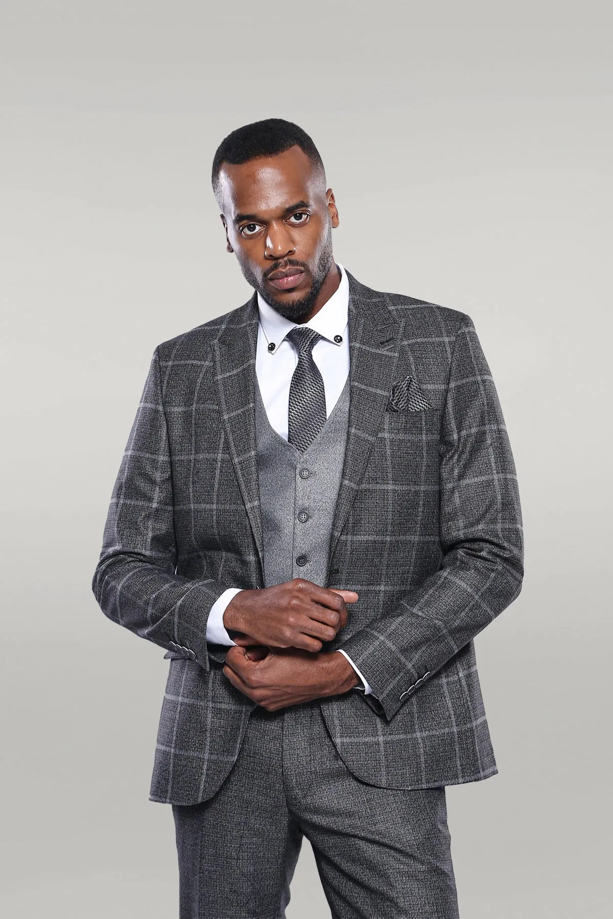 Anthracite Blue Plaid 3 Piece Slim Fit Suit - Wessi sold by Wessi