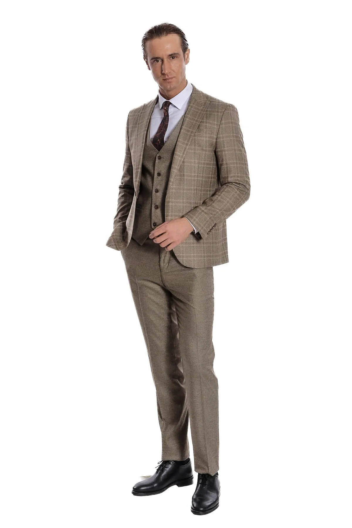 Checked Slim Fit Brown Men Suit - Wessi sold by Wessi product image thumbnail 5