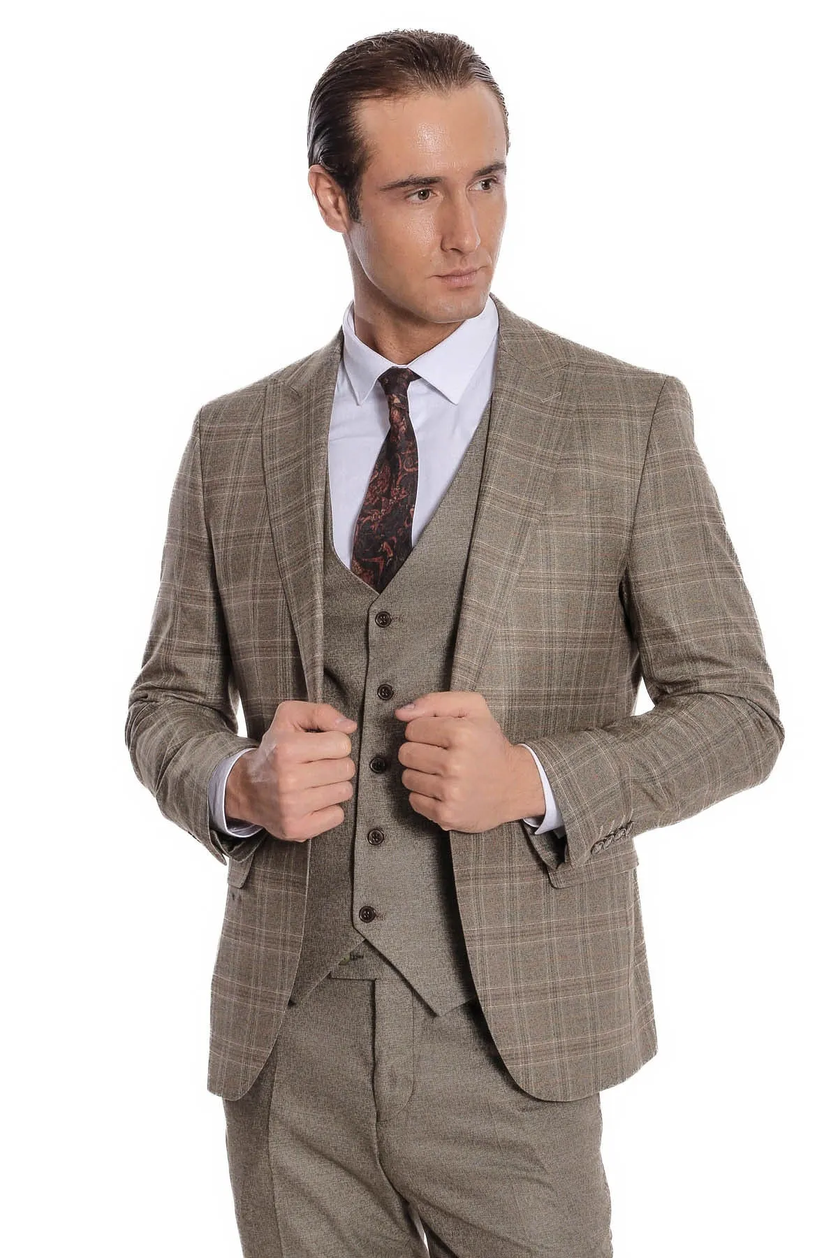 Checked Slim Fit Brown Men Suit - Wessi sold by Wessi