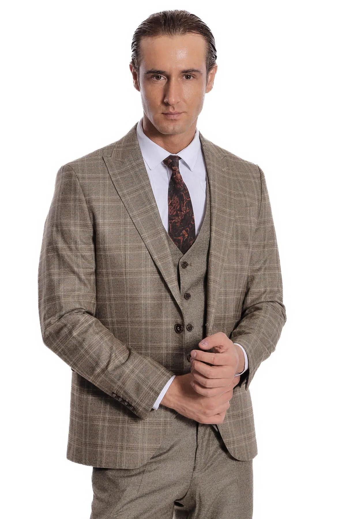 Checked Slim Fit Brown Men Suit - Wessi sold by Wessi product image thumbnail 3