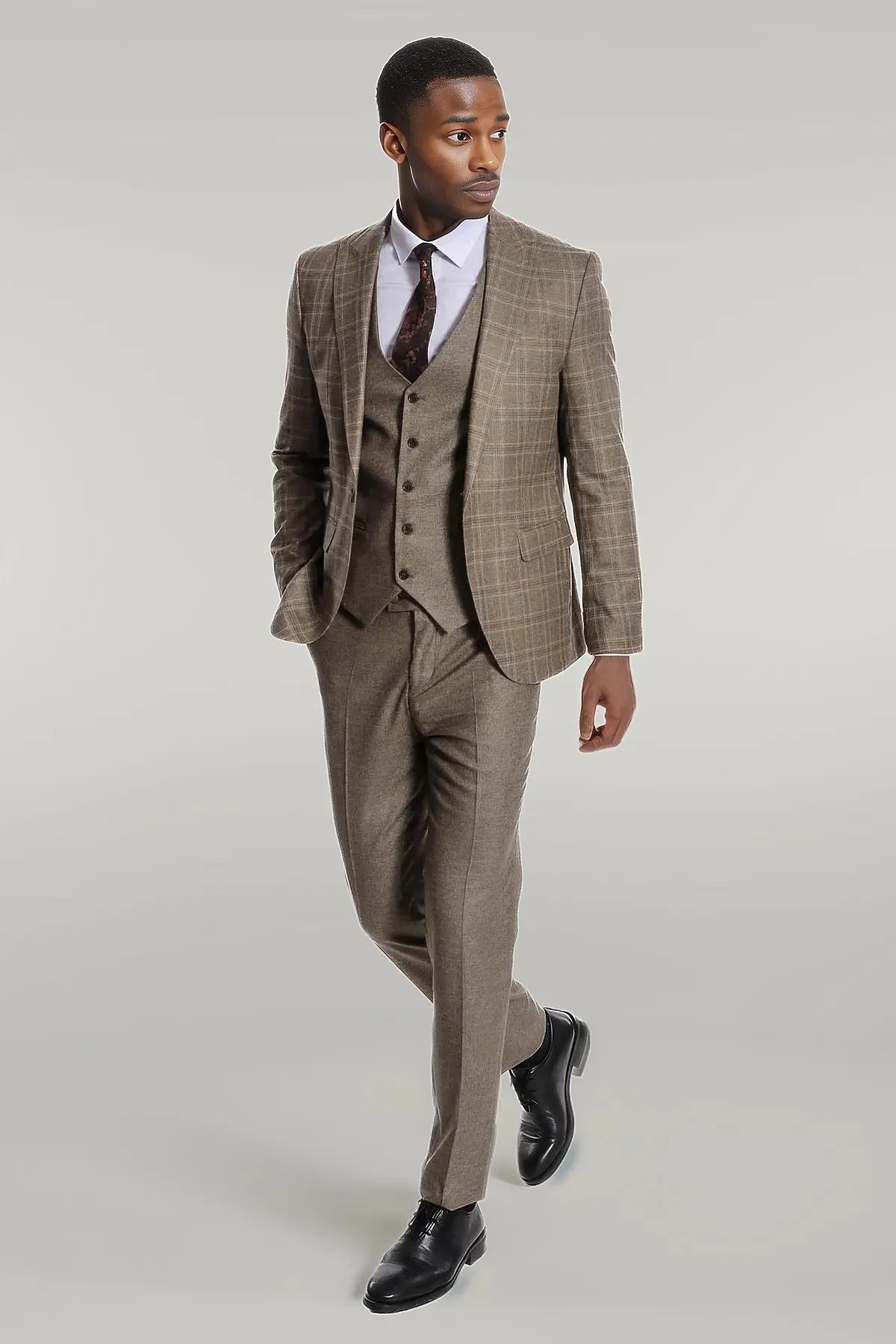 Checked Slim Fit Brown Men Suit - Wessi sold by Wessi product image thumbnail 2