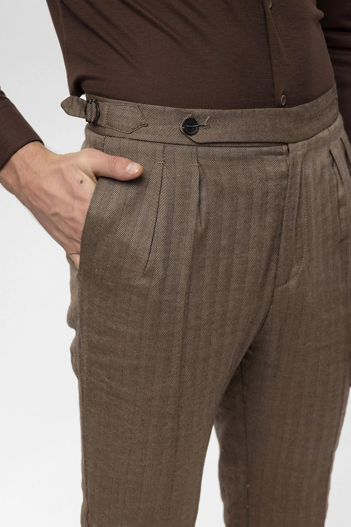 Men's Camel High Waist Double Pleated Trousers - Wessi sold by Wessi product image thumbnail 4
