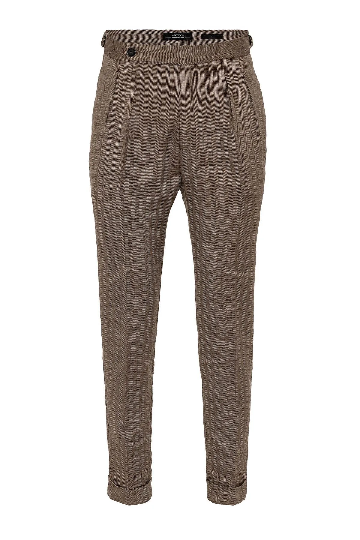 Men's Camel High Waist Double Pleated Trousers - Wessi sold by Wessi product image thumbnail 5
