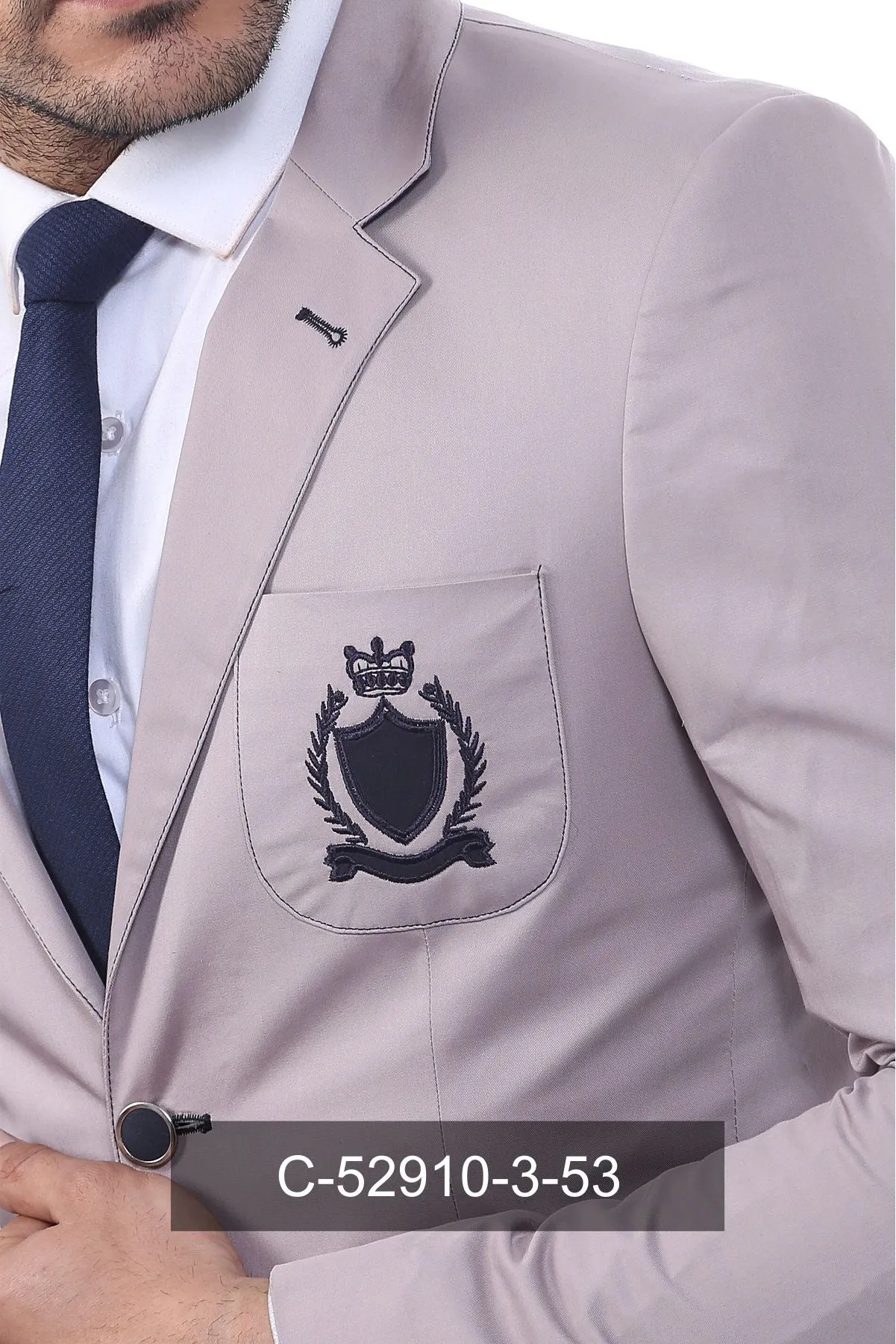 2 Buttons 3 Pockets Crested Cotton Beige Jacket sold by Wessi product image thumbnail 2