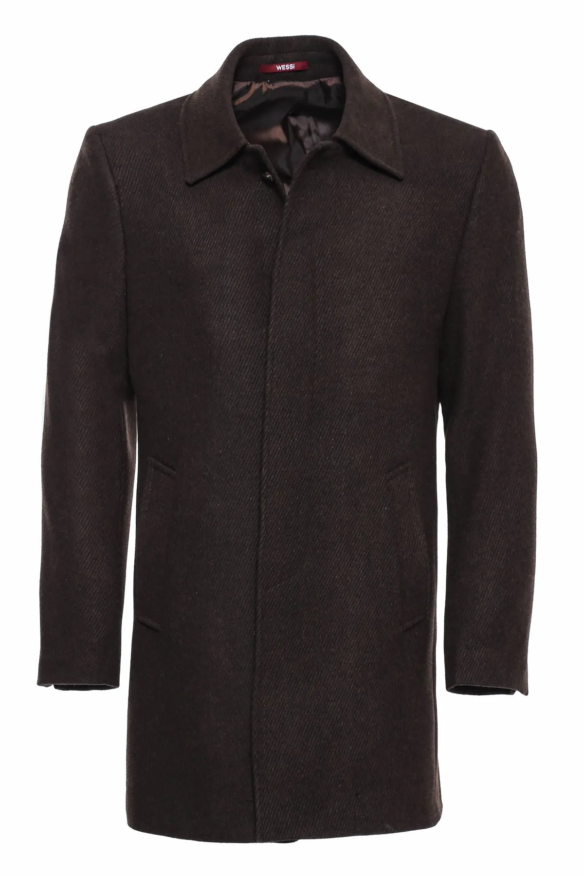 Brown Hidden Button Peak Lapel Coat - Wessi sold by Wessi