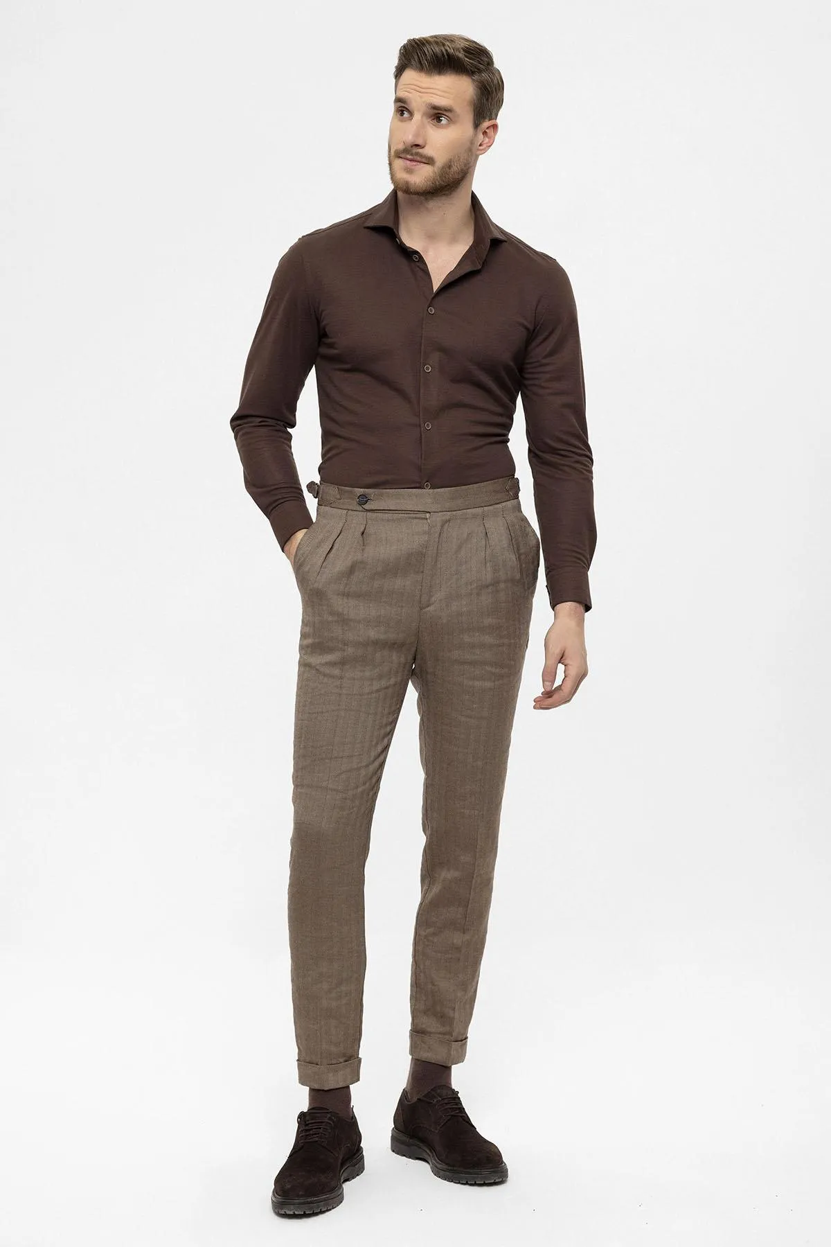 Camel High Waist Double Pleated Men's Trousers - Wessi sold by Wessi