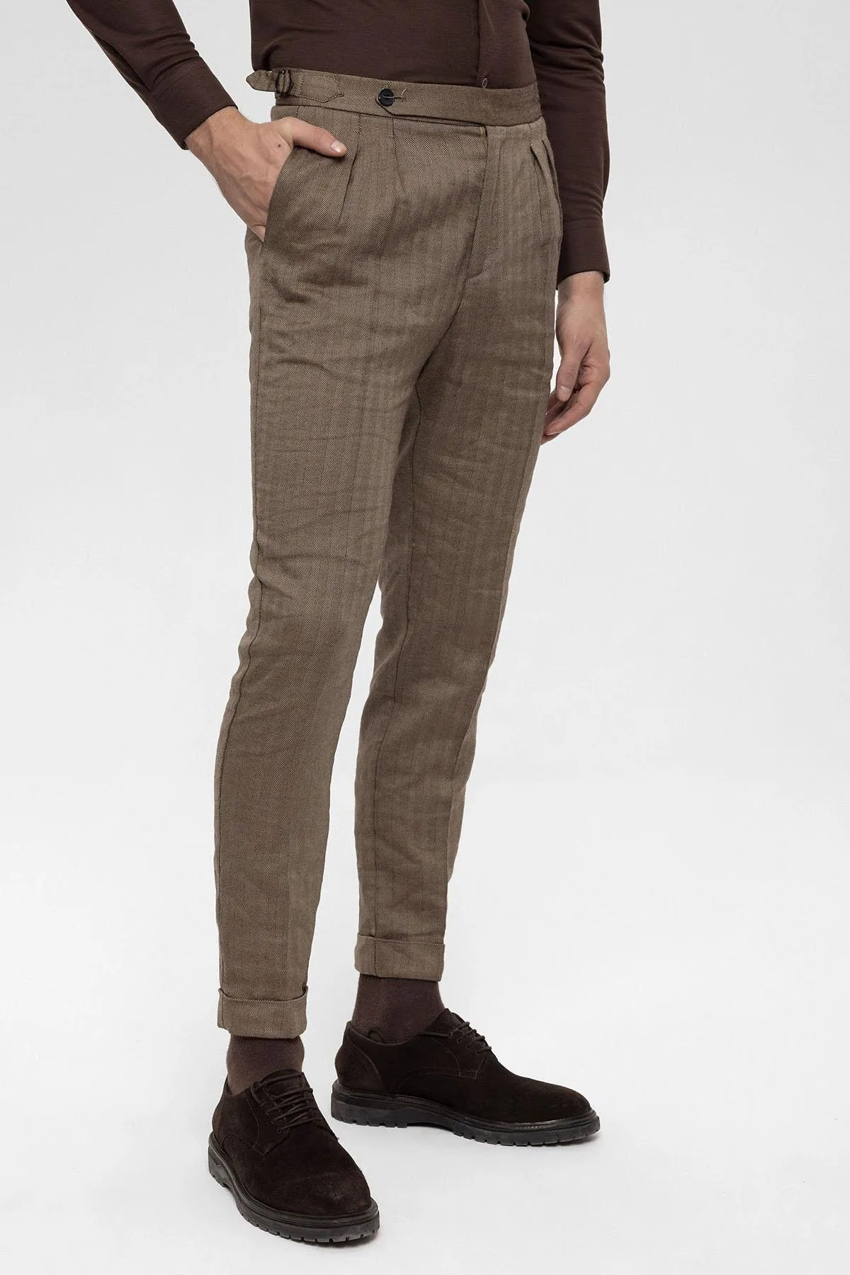 Camel High Waist Double Pleated Men's Trousers - Wessi sold by Wessi product image thumbnail 3