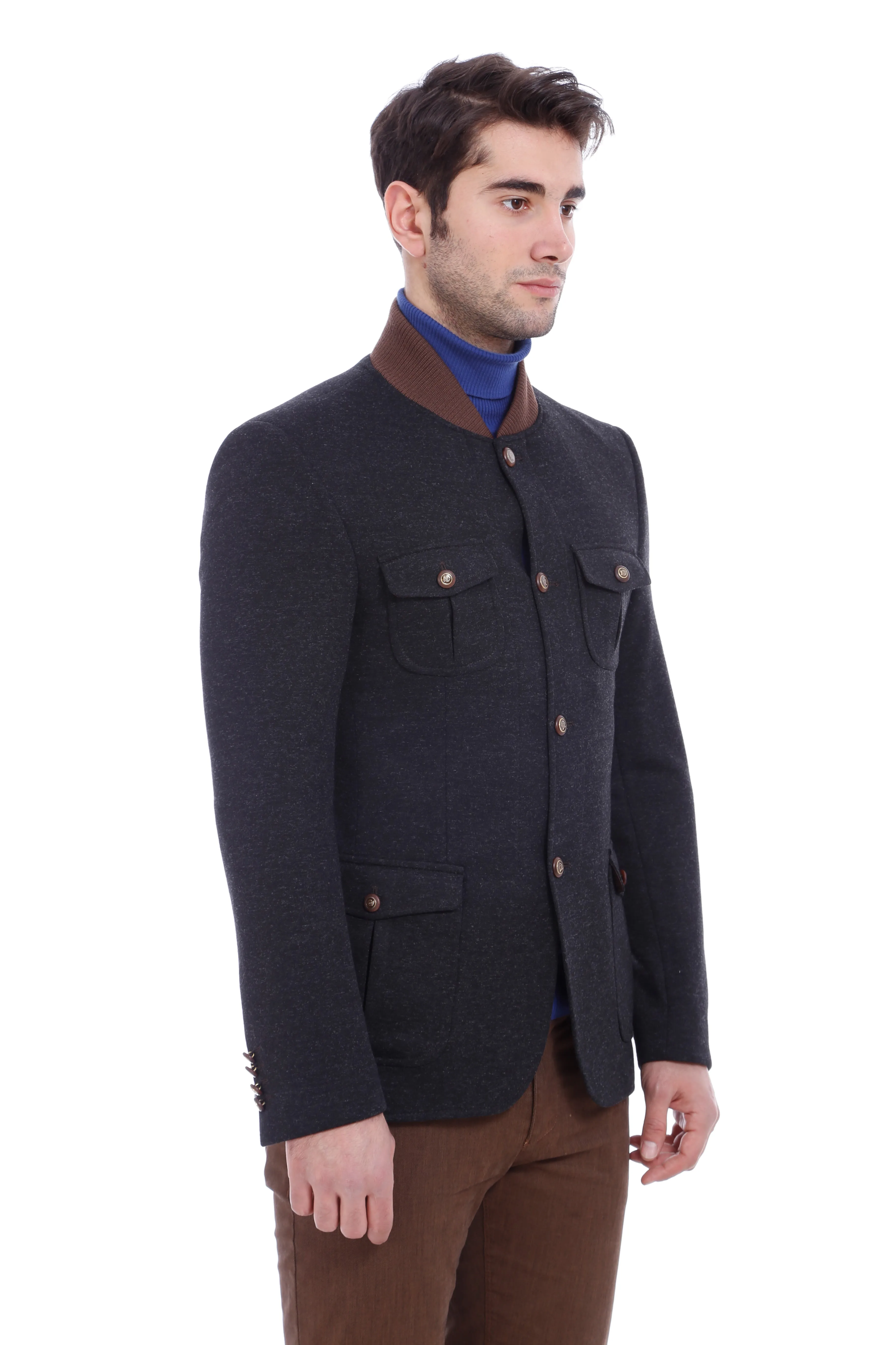 4 pocket Bag Pocket Knit Collar Black Jacket-Wessi sold by Wessi