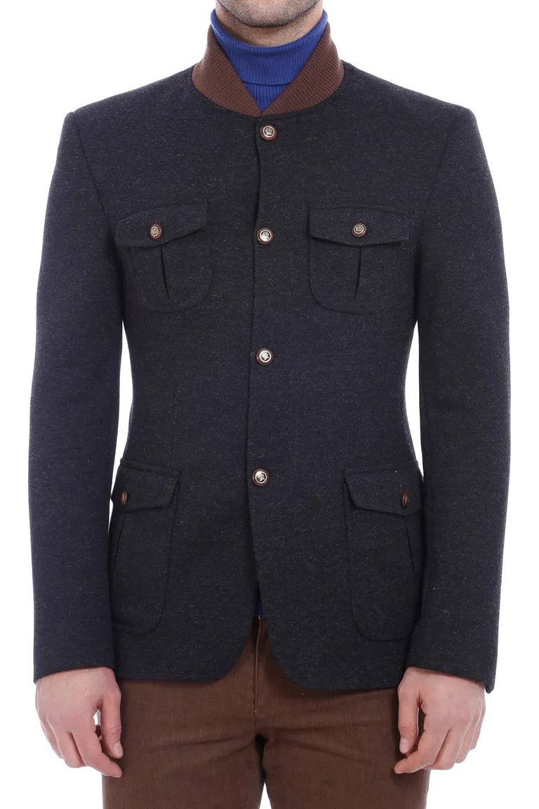 4 pocket Bag Pocket Knit Collar Black Jacket-Wessi sold by Wessi product image thumbnail 2