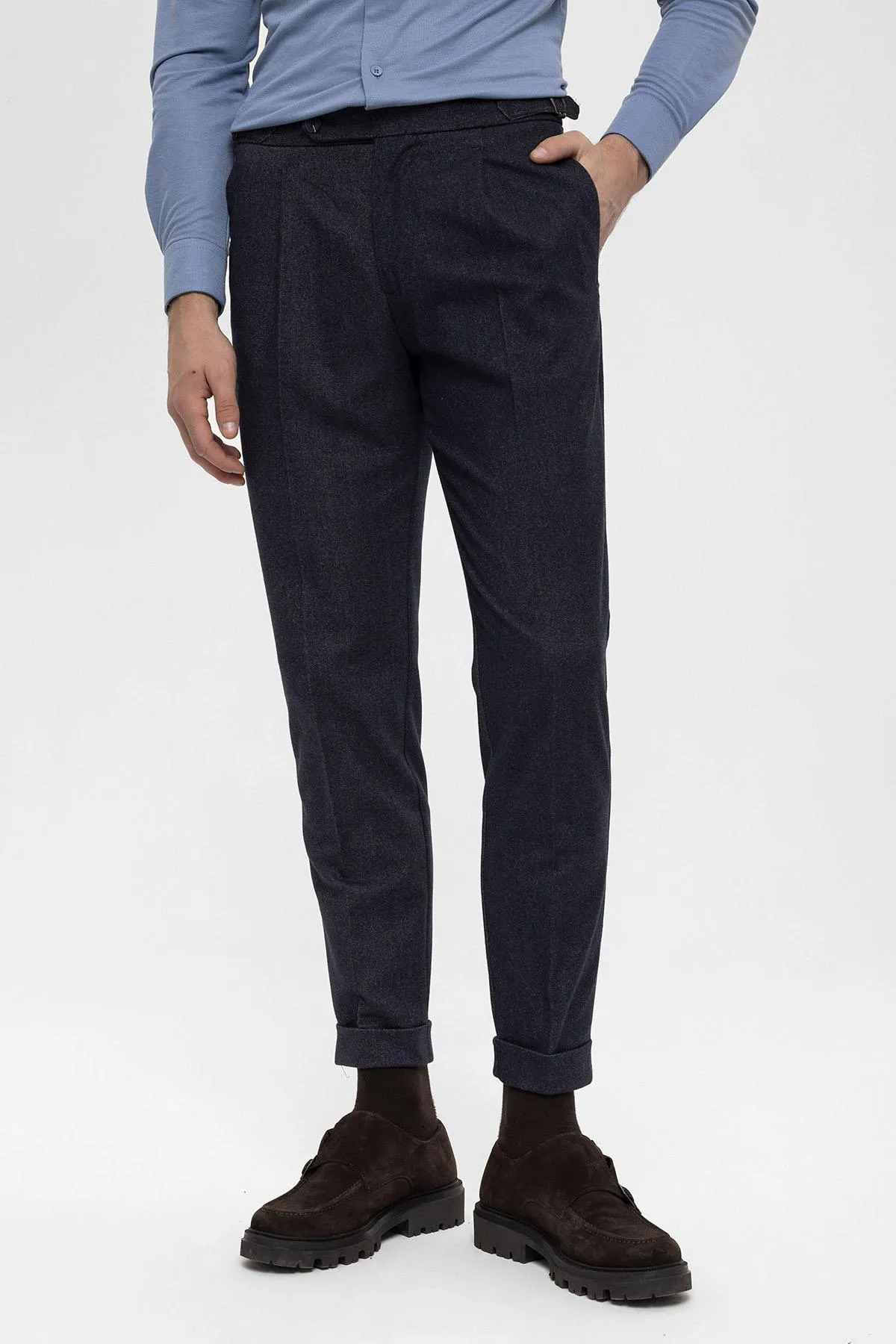 Navy Blue High Waist Pleated Men's Trousers - Wessi sold by Wessi product image thumbnail 4