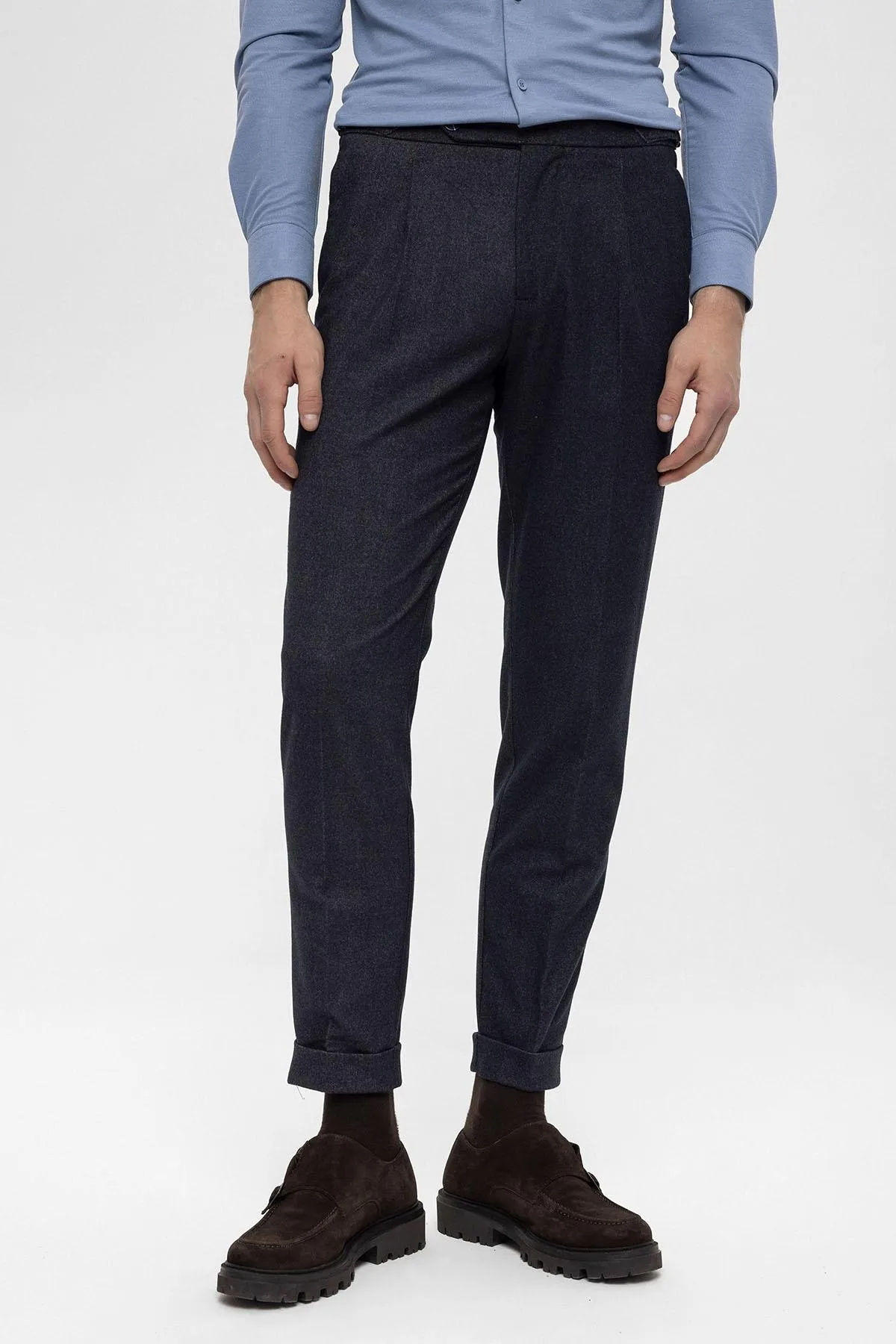 Navy Blue High Waist Pleated Men's Trousers - Wessi sold by Wessi product image thumbnail 3