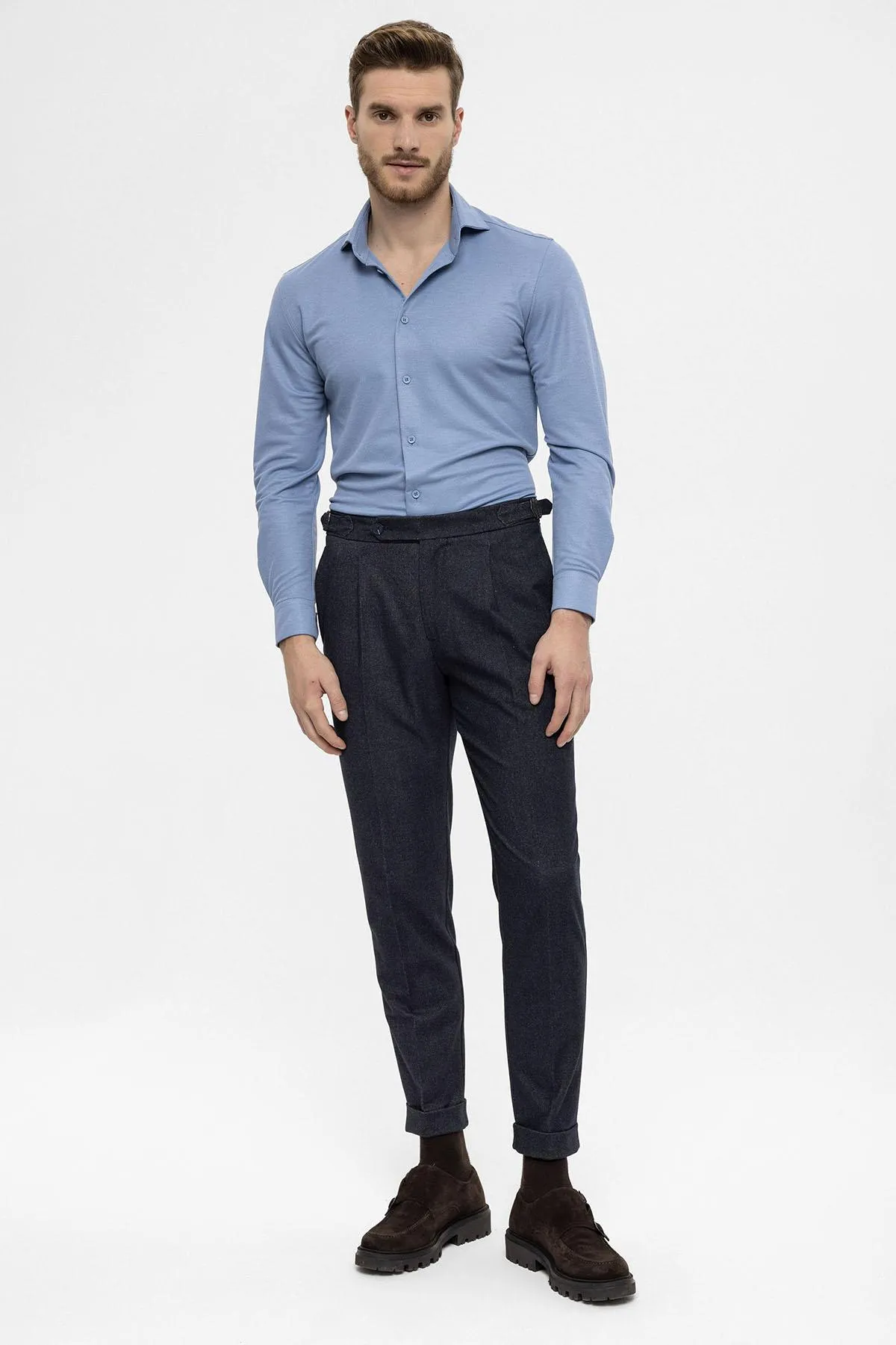 Navy Blue High Waist Pleated Men's Trousers - Wessi sold by Wessi product image thumbnail 2