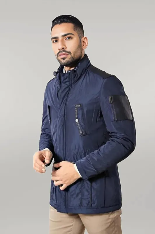 Leather Modeled Blue Slim Fit Quilted Jacket - Wessi sold by Wessi