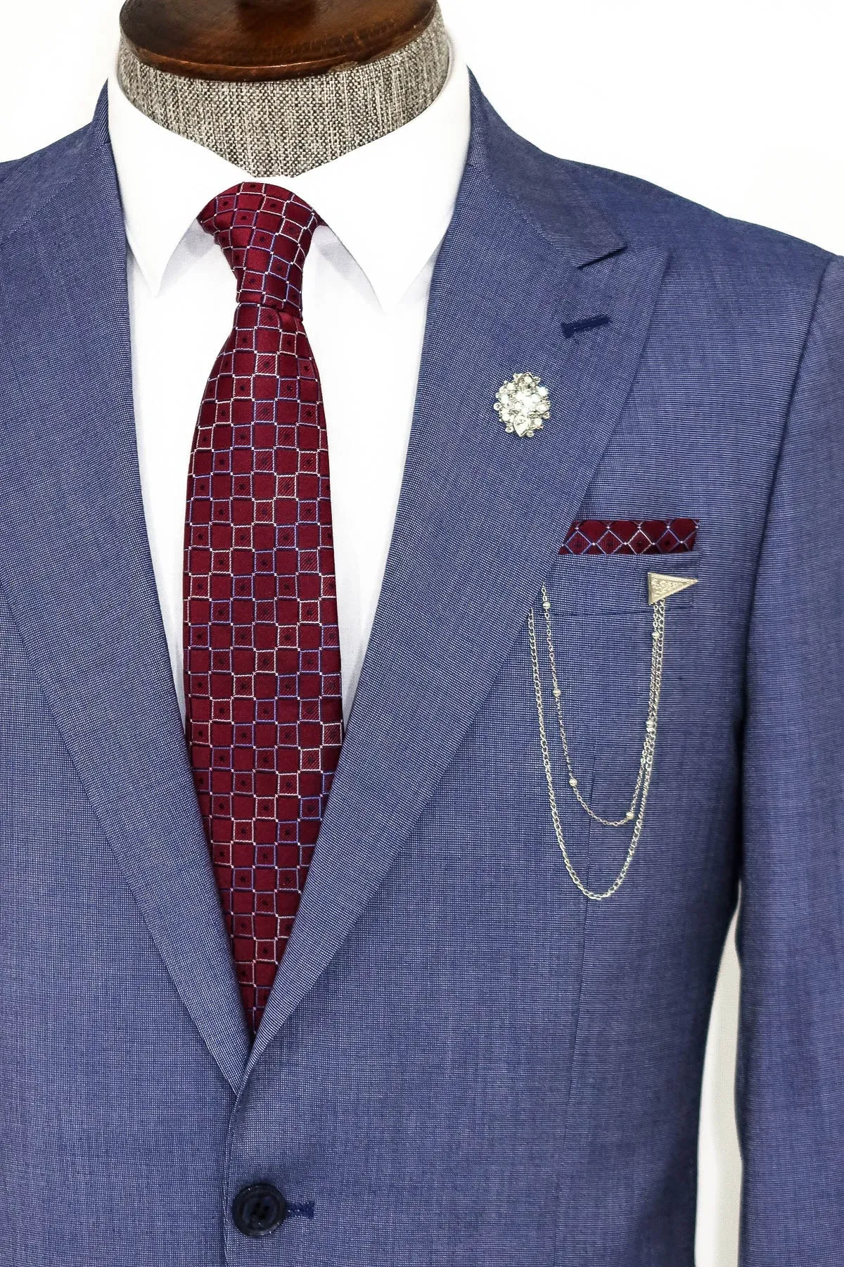 Patterned Two Piece Blue Men Suit - Wessi sold by Wessi product image thumbnail 2