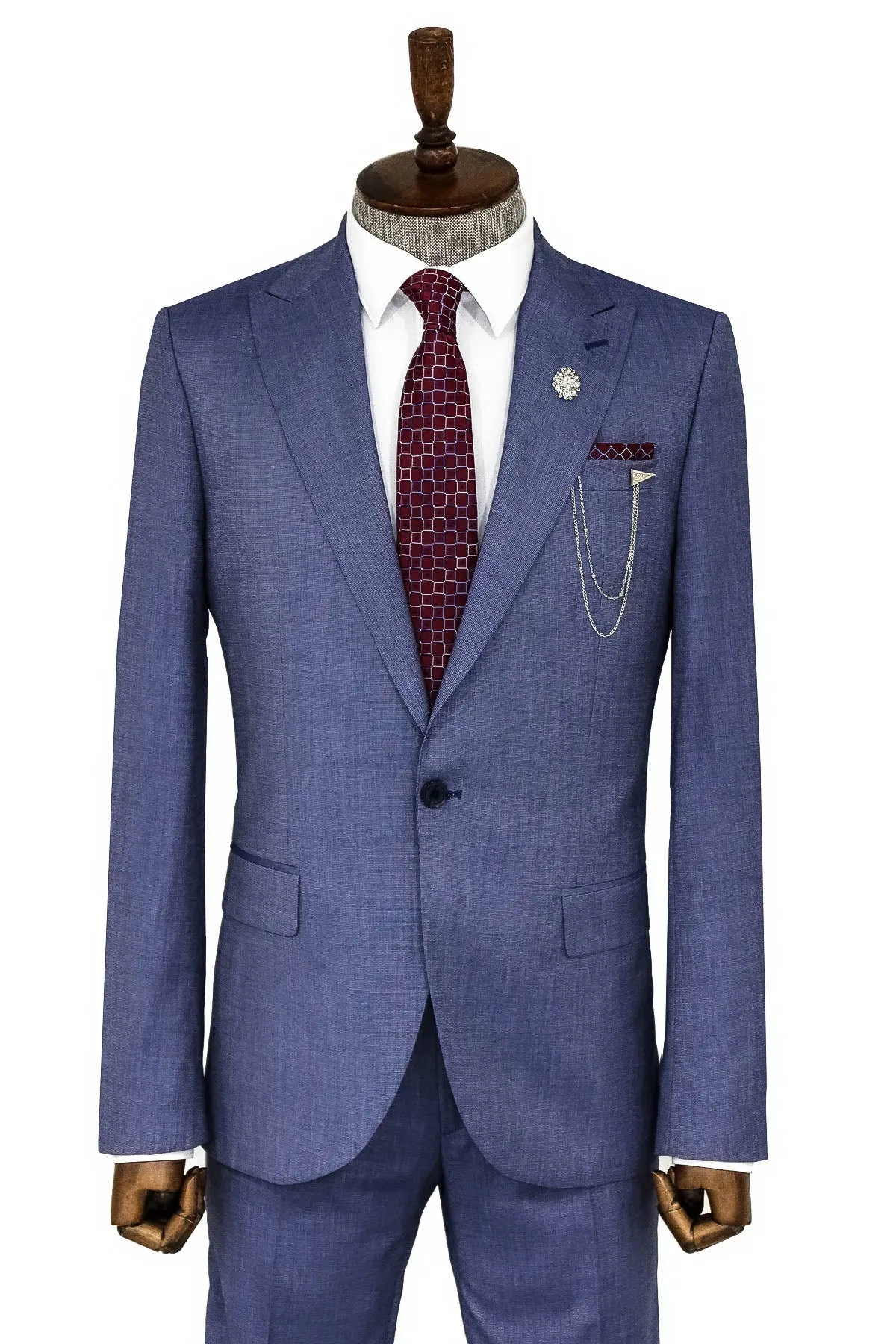 Patterned Two Piece Blue Men Suit - Wessi sold by Wessi