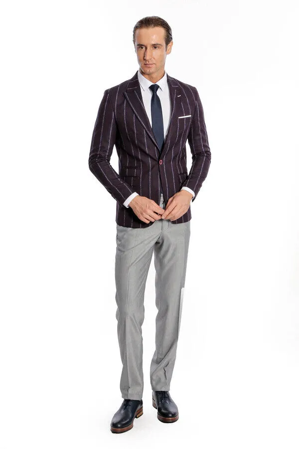 Striped Slim-Fit Burgundy Men Blazer - Wessi sold by Wessi product image thumbnail 3