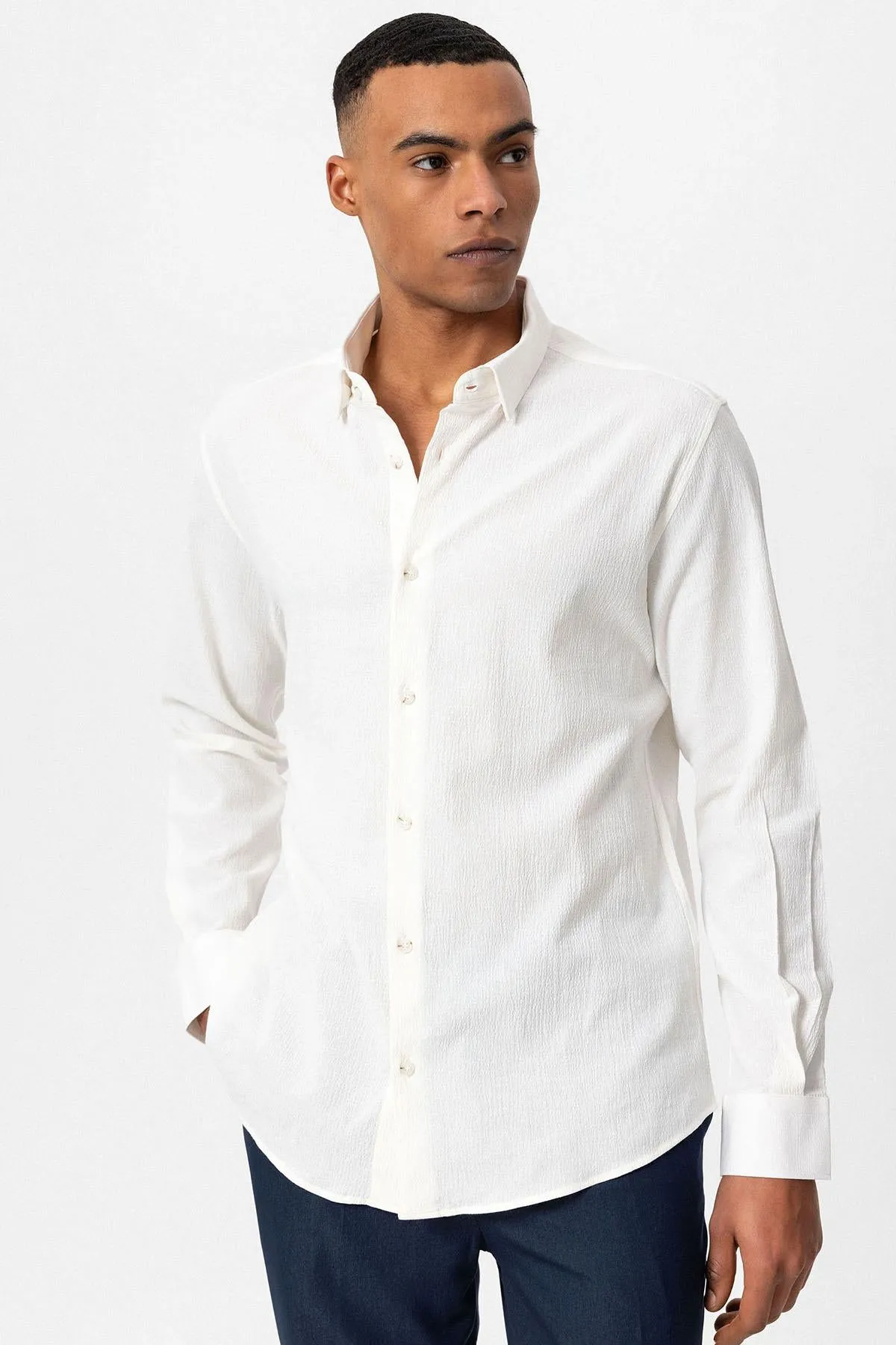 Men's White Textured Regular Fit Shirt - Wessi sold by Wessi product image thumbnail 4