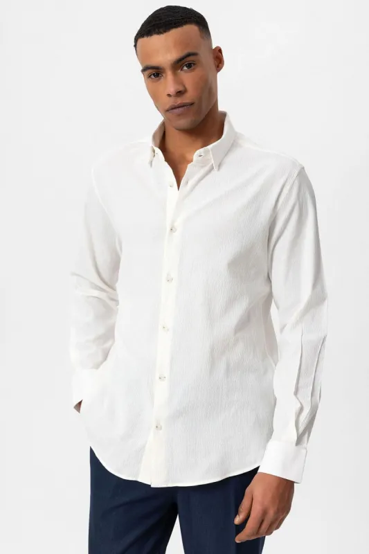 Men's White Textured Regular Fit  Shirt - Wessi sold by Wessi