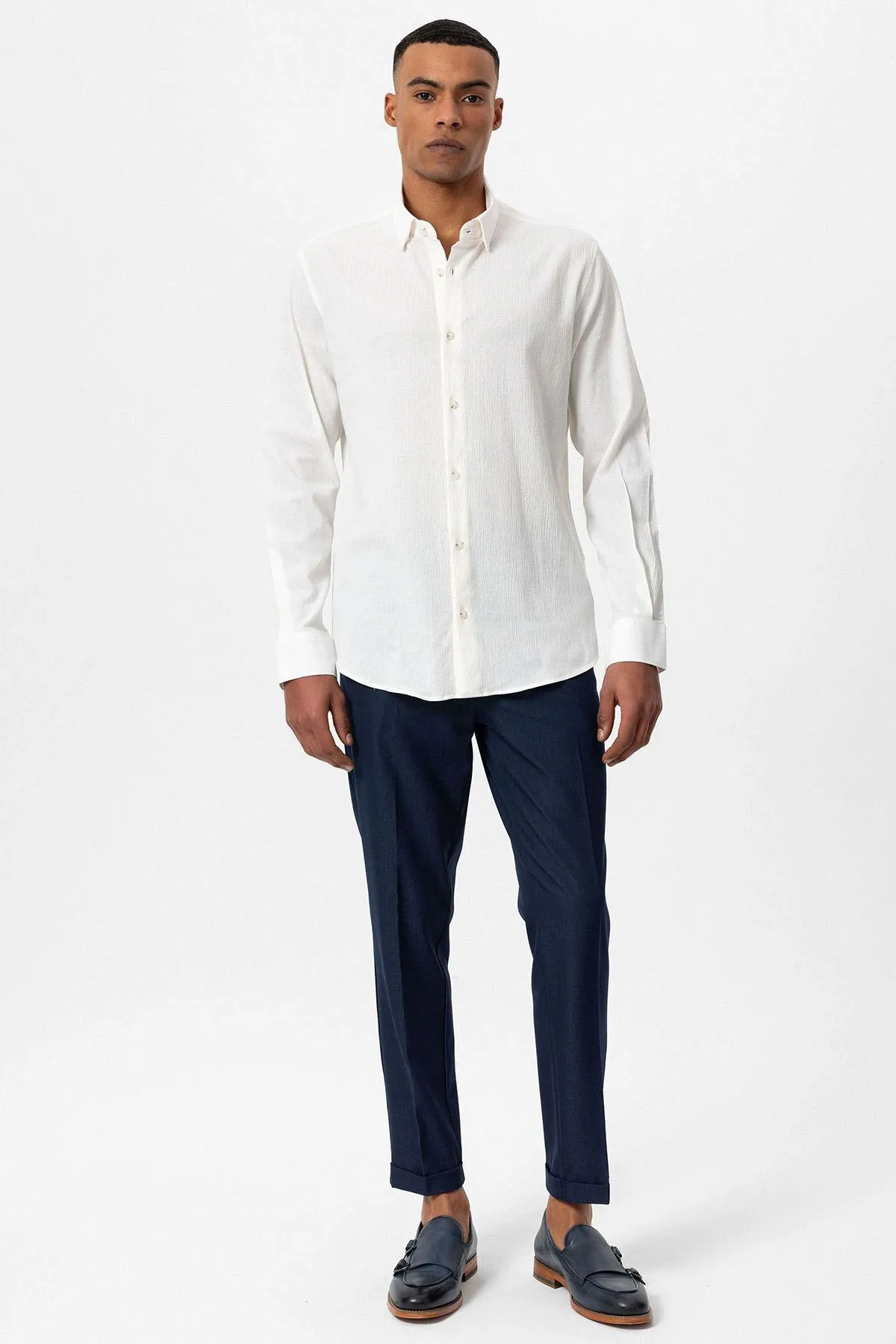 Men's White Textured Regular Fit Shirt - Wessi sold by Wessi product image thumbnail 3