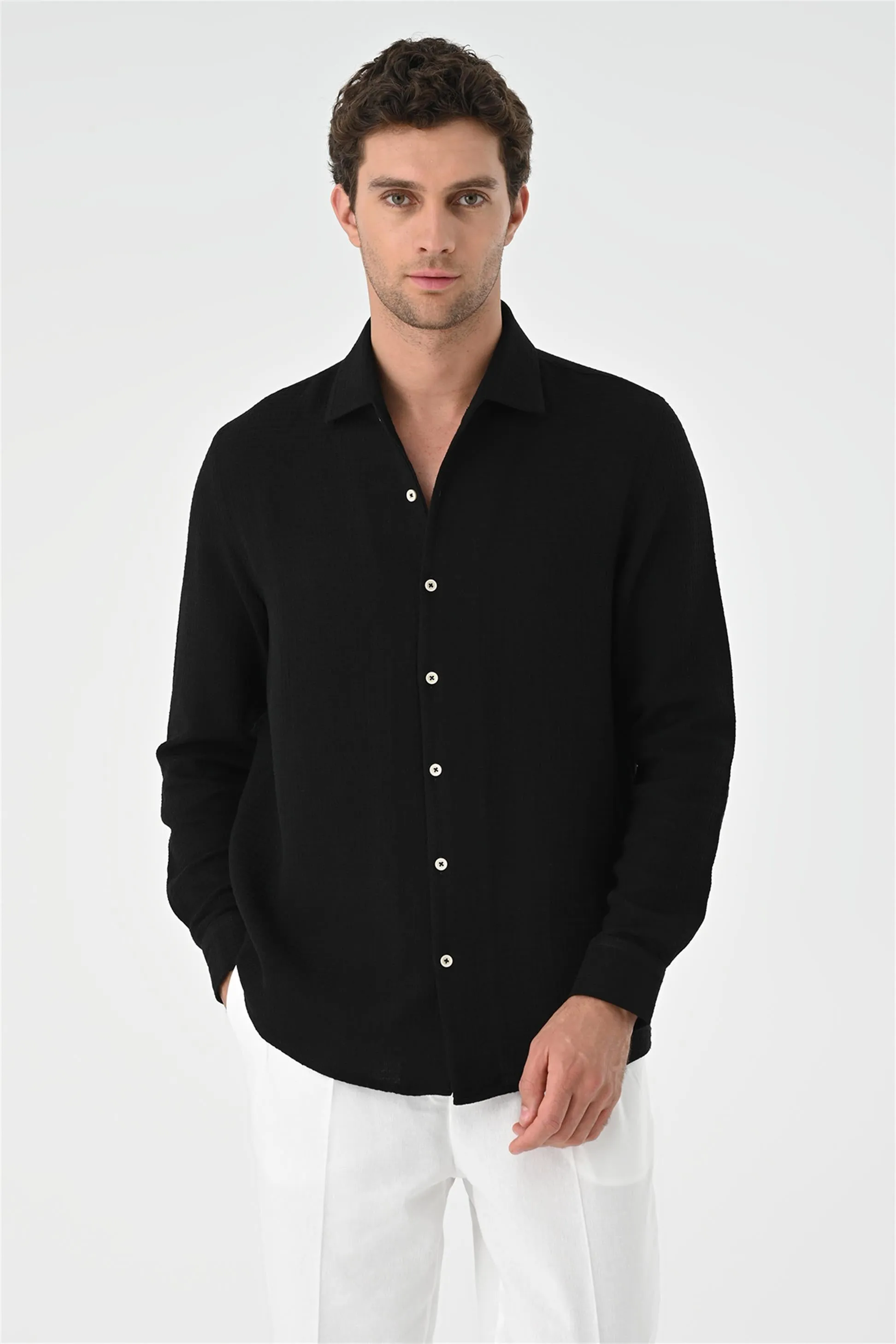 Men's Black Regular Fit Woven Shirt - Wessi sold by Wessi product image thumbnail 4