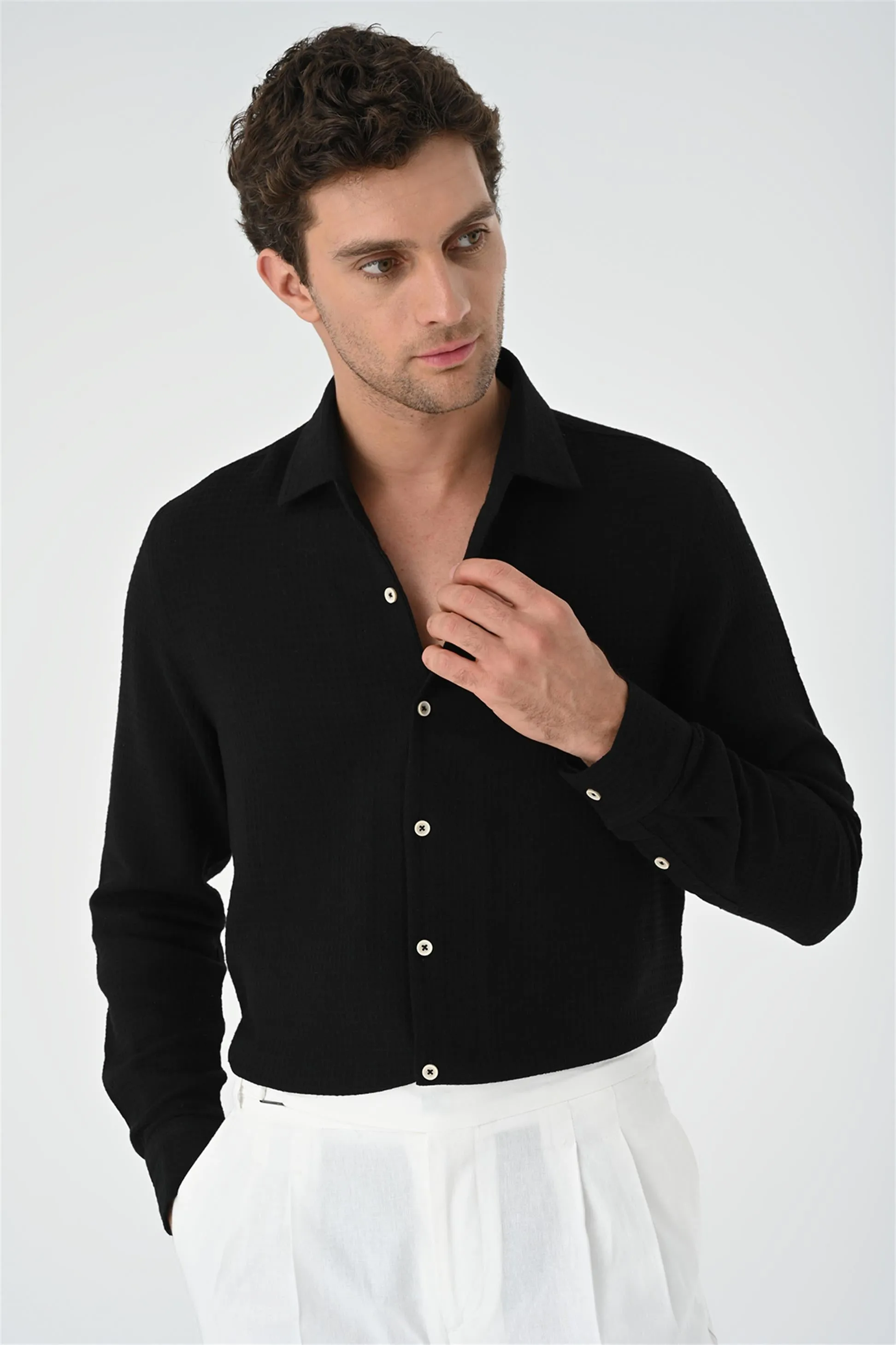 Men's Black Regular Fit Woven Shirt - Wessi sold by Wessi product image thumbnail 3