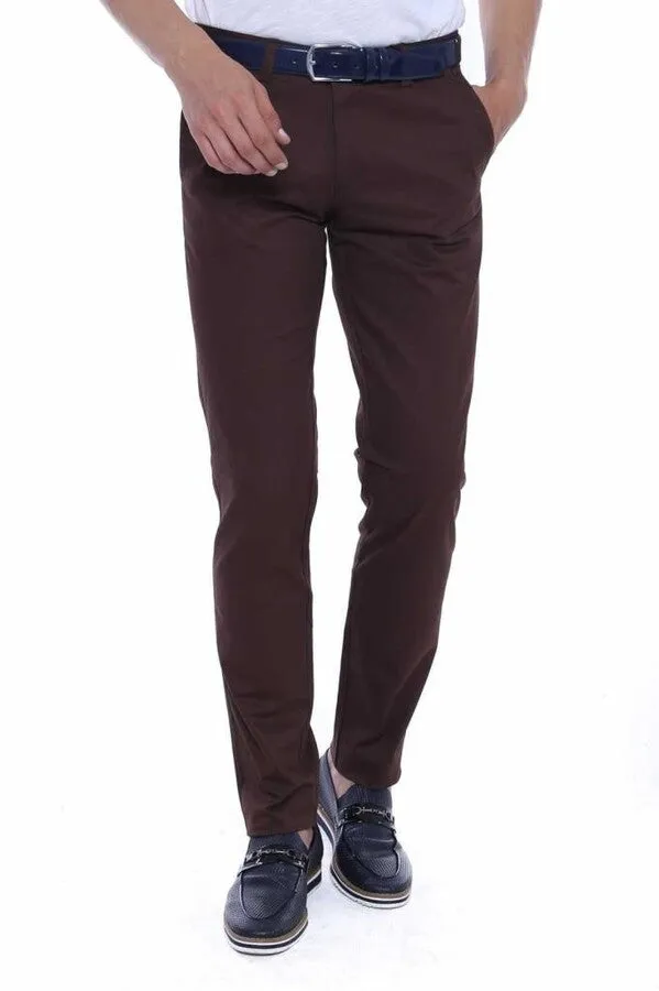 Cotton Slim Fit Washed Fabric Brown Men Pants - Wessi sold by Wessi