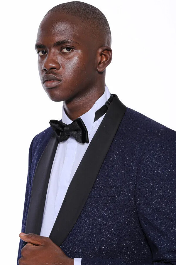 Shawl Lapel Navy Blue Men Sparkly Blazer - Wessi sold by Wessi product image thumbnail 3