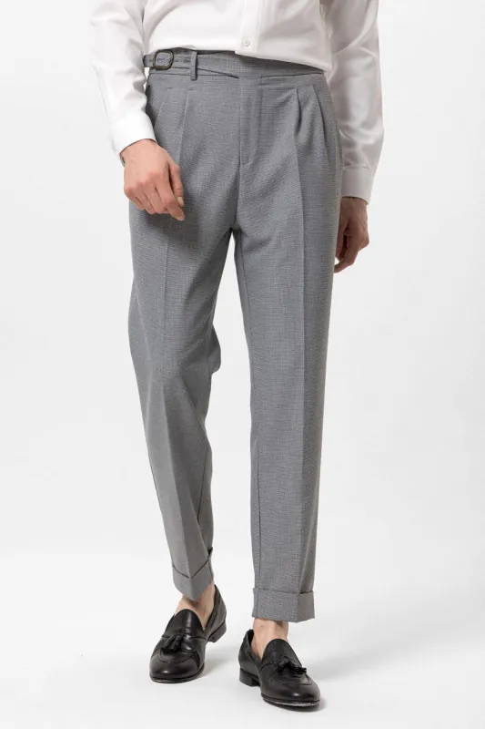 Dark Grey High Waist Pleated Buckle Detailed Men's Trousers - Wessi sold by Wessi