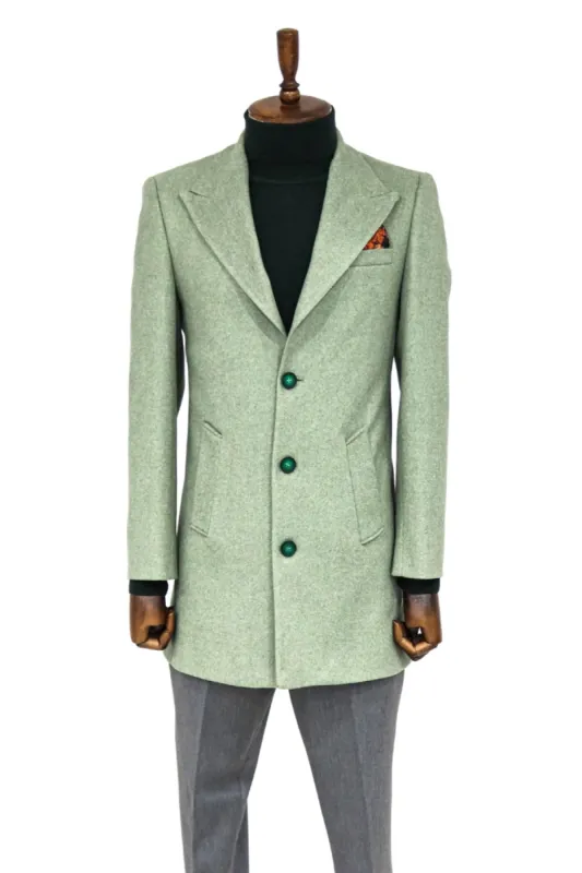Wide Lapel Wool Oil Green Men Coat - Wessi sold by Wessi