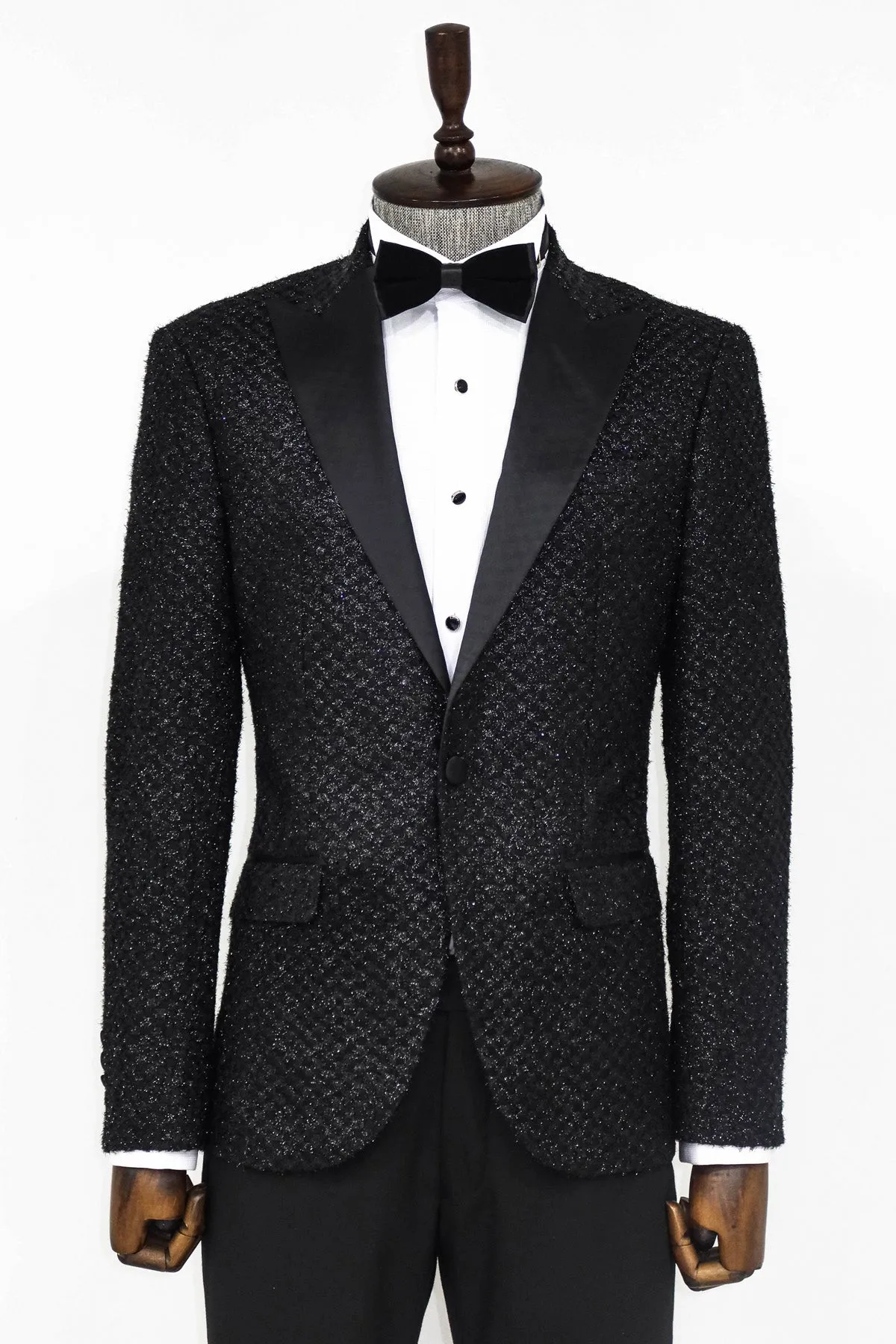 Gingham Patterned Glitter Black Men Party Blazer - Wessi sold by Wessi product image thumbnail 4