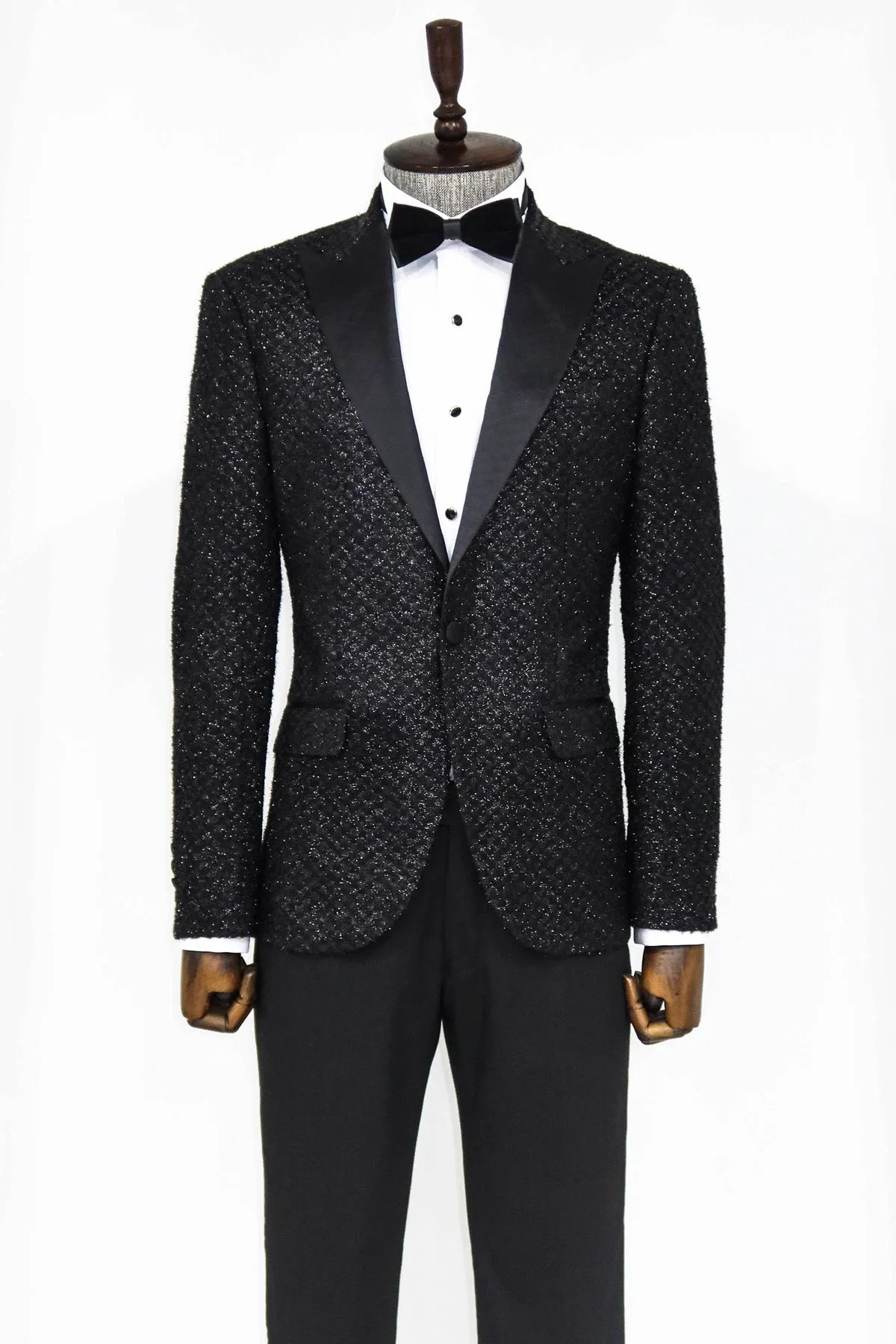 Gingham Patterned Glitter Black Men Party Blazer - Wessi sold by Wessi product image thumbnail 3