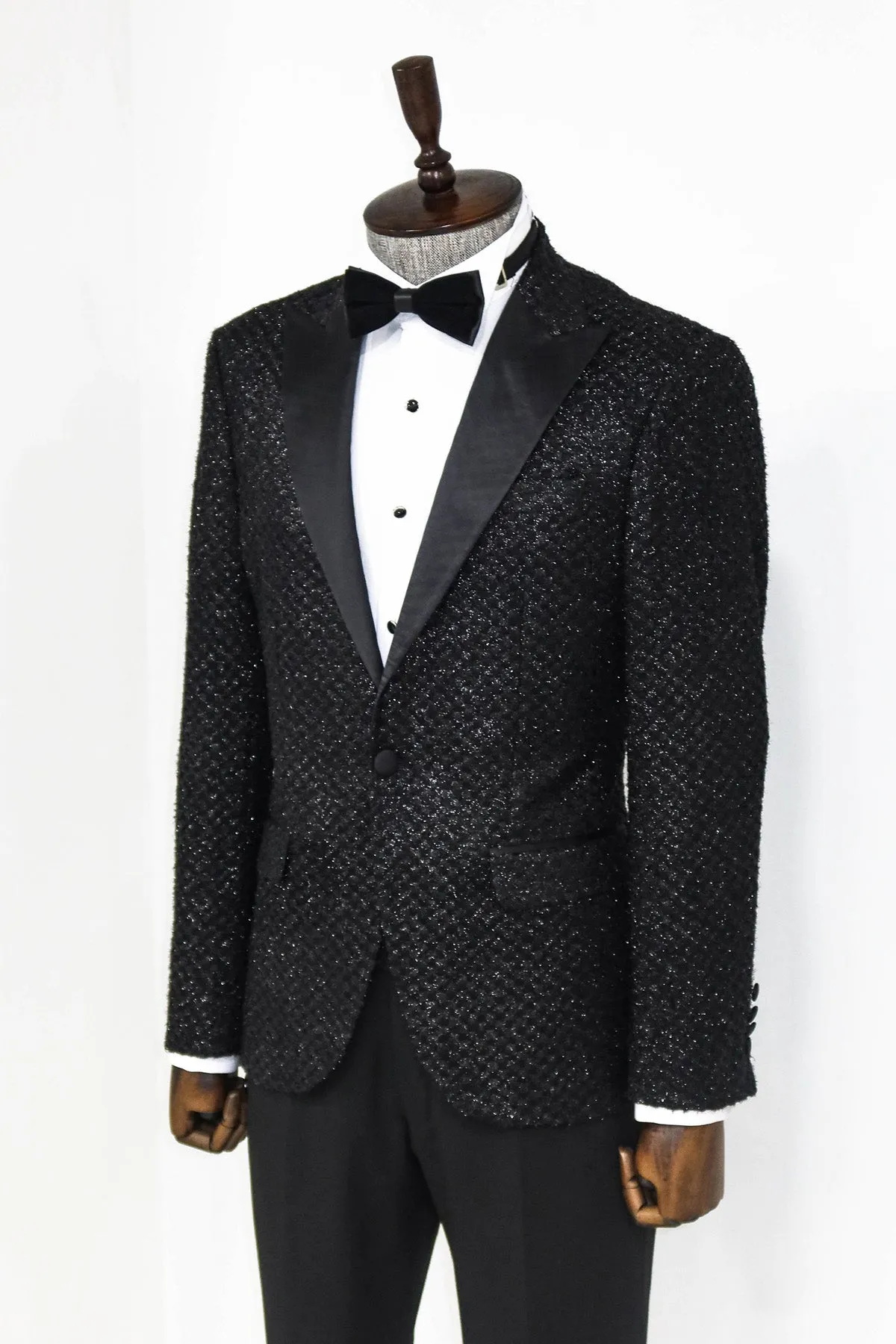 Gingham Patterned Glitter Black Men Party Blazer - Wessi sold by Wessi product image thumbnail 5
