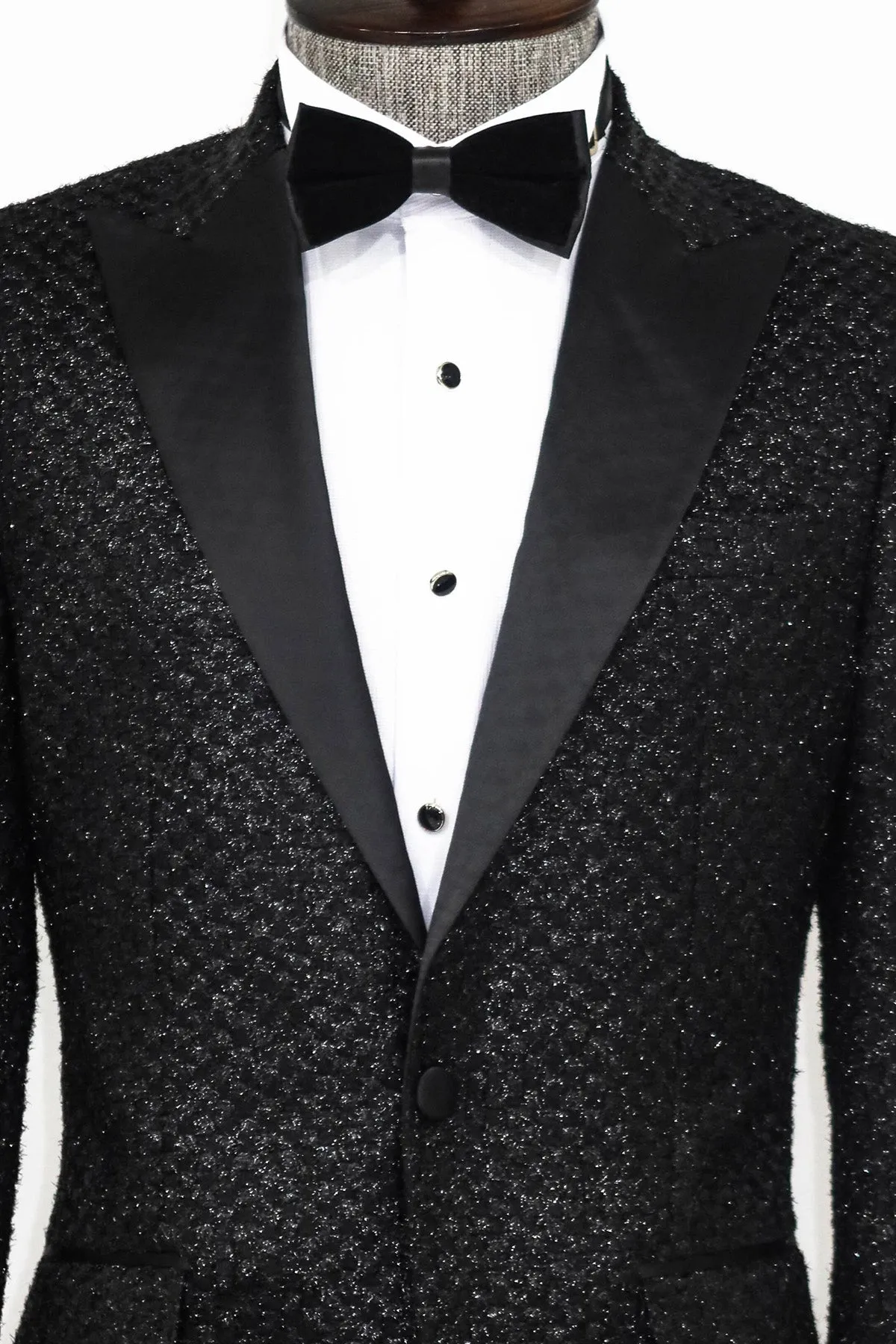 Gingham Patterned Glitter Black Men Party Blazer - Wessi sold by Wessi product image thumbnail 2