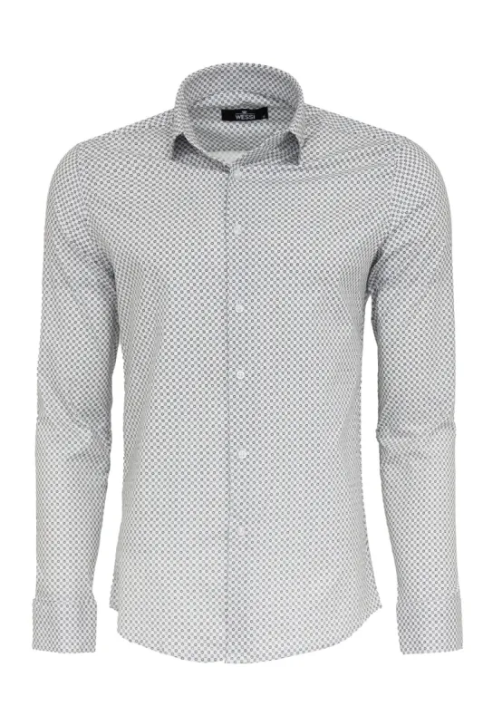 White Tiny Check Patterned Slim Fit Shirt - Wessi sold by Wessi