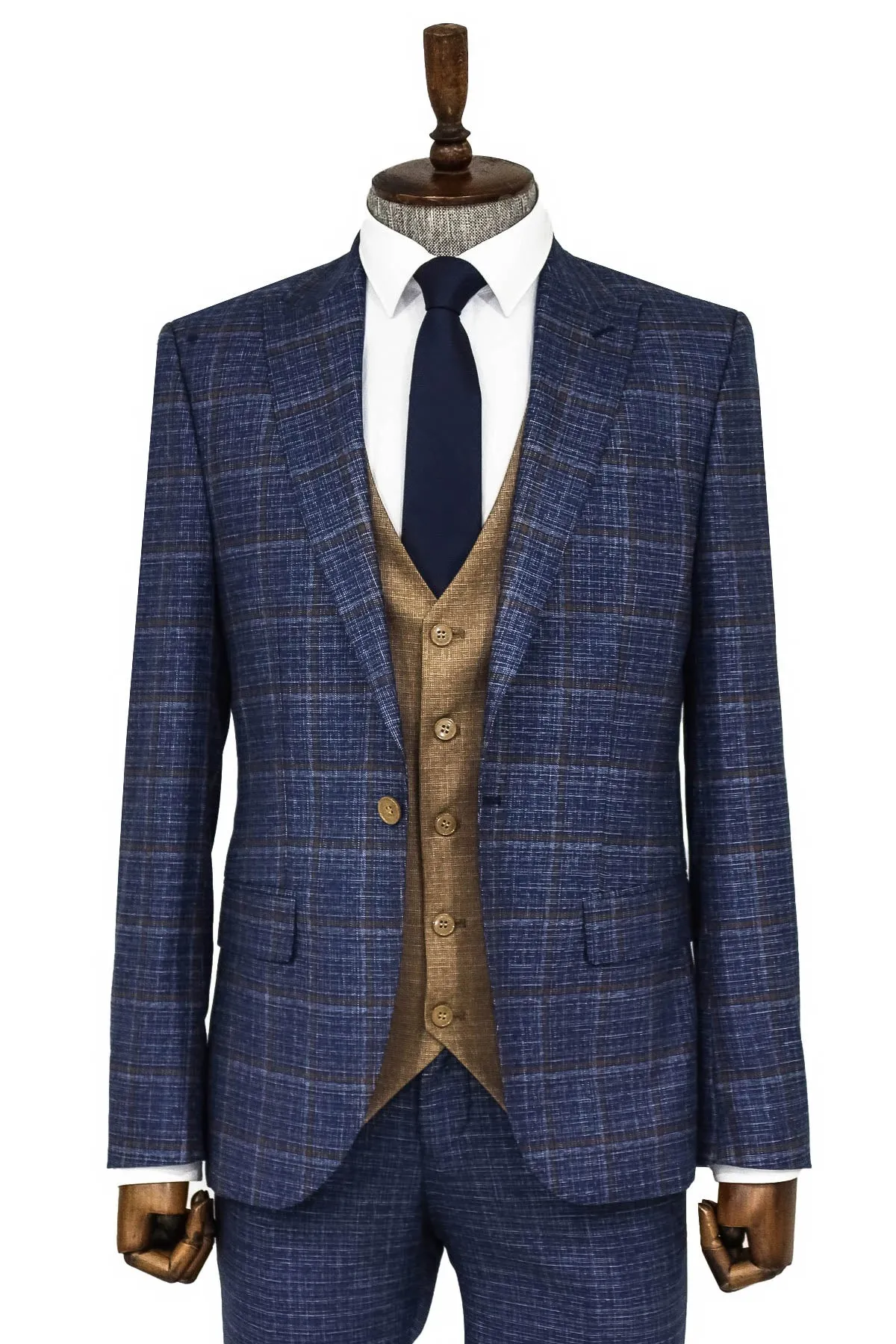 Slim Fit Checked Patterned Navy Blue Men Suit - Wessi sold by Wessi