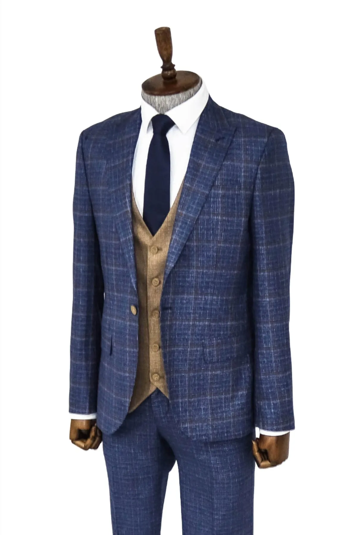 Slim Fit Checked Patterned Navy Blue Men Suit - Wessi sold by Wessi product image thumbnail 5