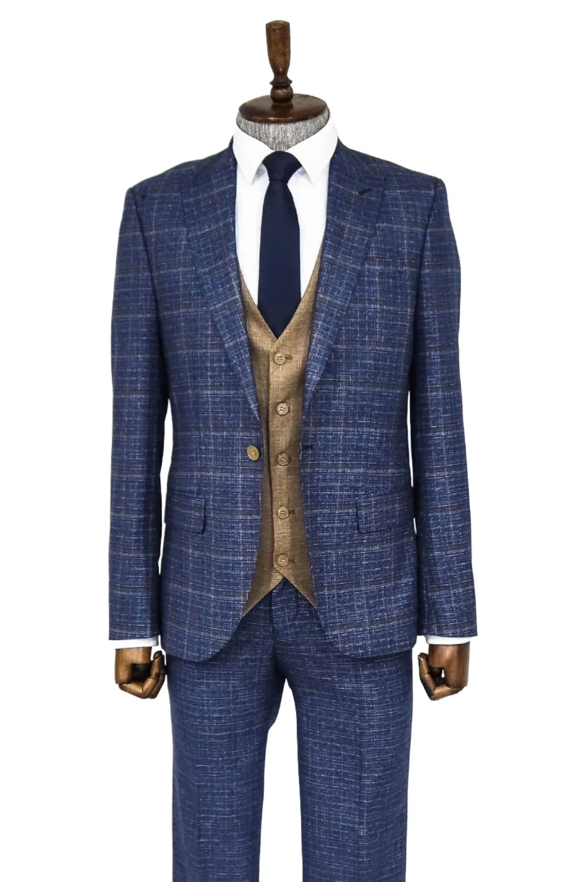 Slim Fit Checked Patterned Navy Blue Men Suit - Wessi sold by Wessi product image thumbnail 4